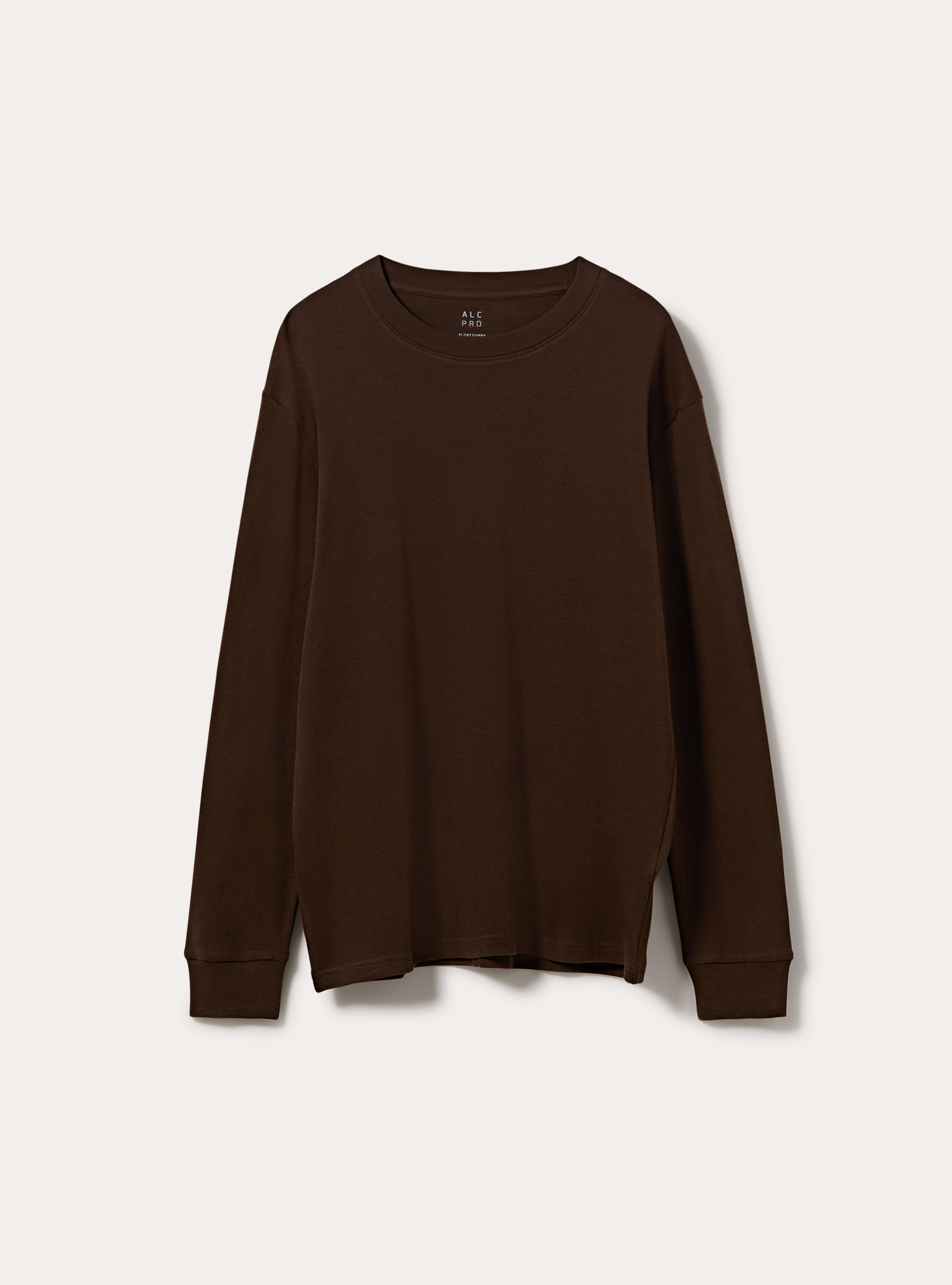 Maglia girocollo maniche lunghe interlock, MARRONE MEDIO