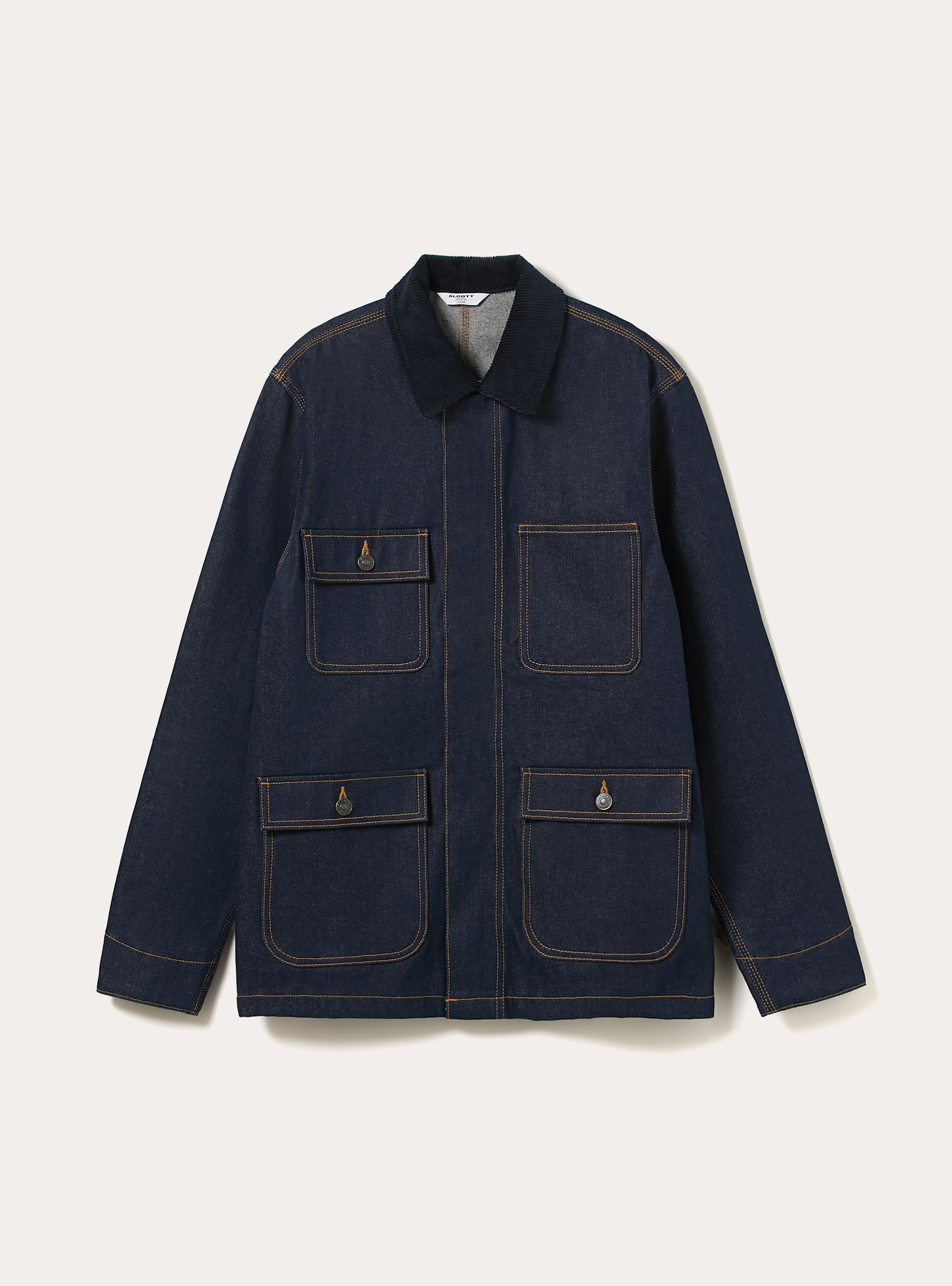 Giubbino in denim con collo in velluto e tasconi, D001 DEEP BLUE