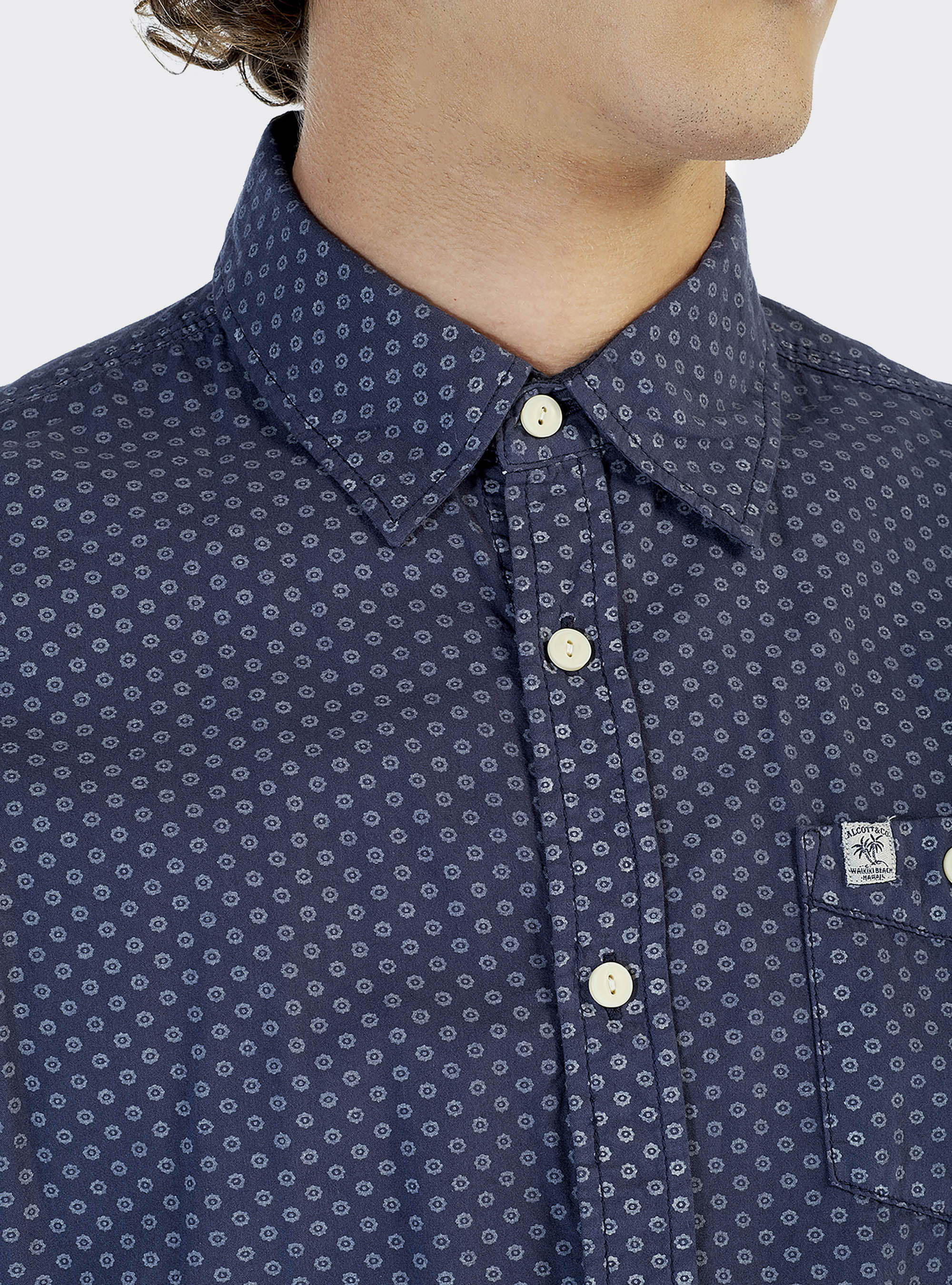 Chemise &agrave; manches courtes avec micro-motif, C244 BLUE