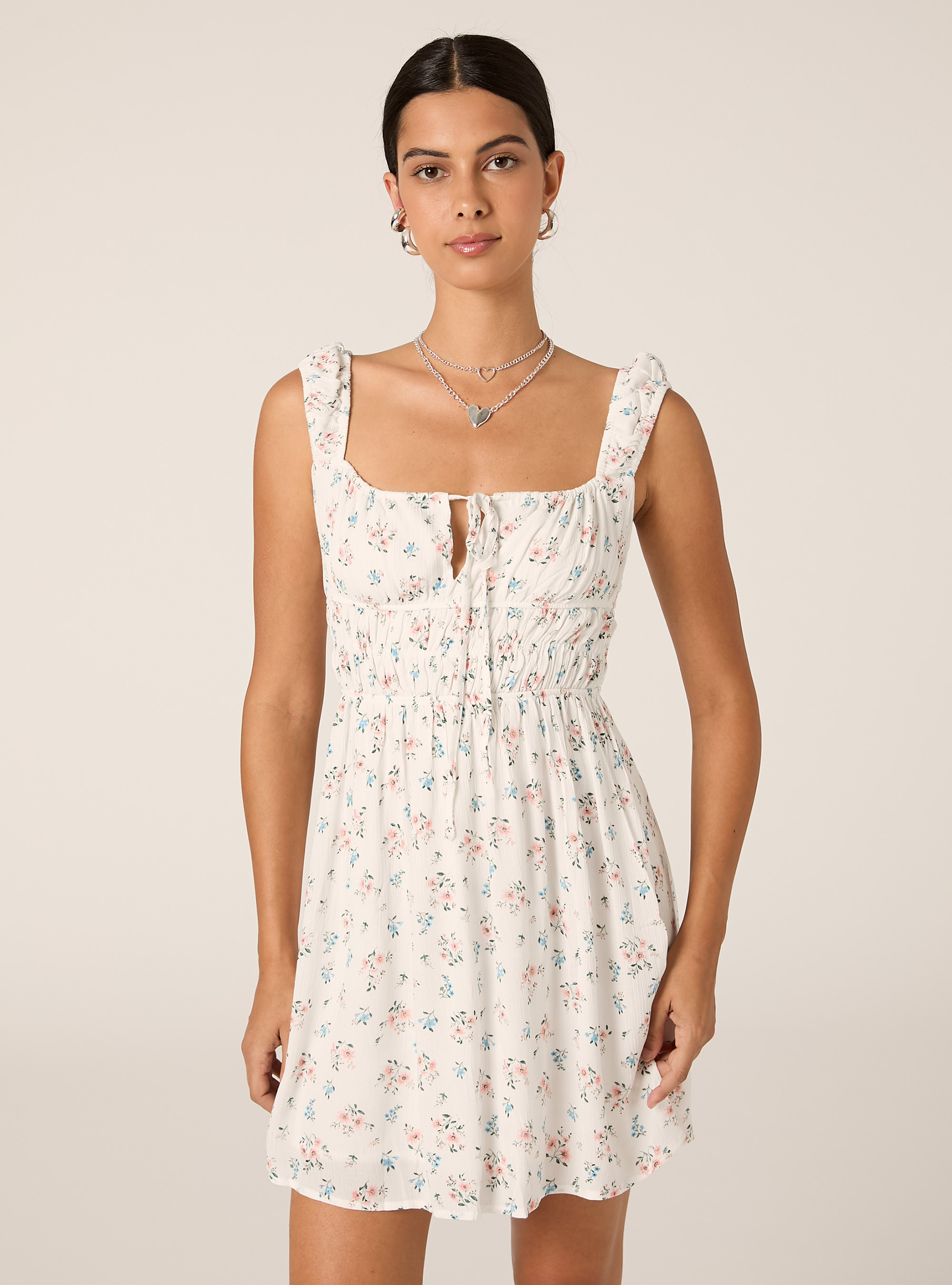 Floral crepe dress, WH1 OFF WHITE