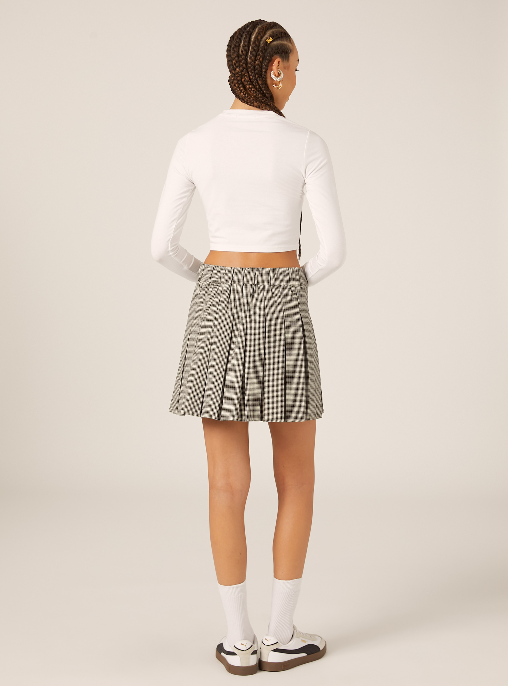 Mini-jupe plissée à motifs, BG2 BEIGE MEDIUM