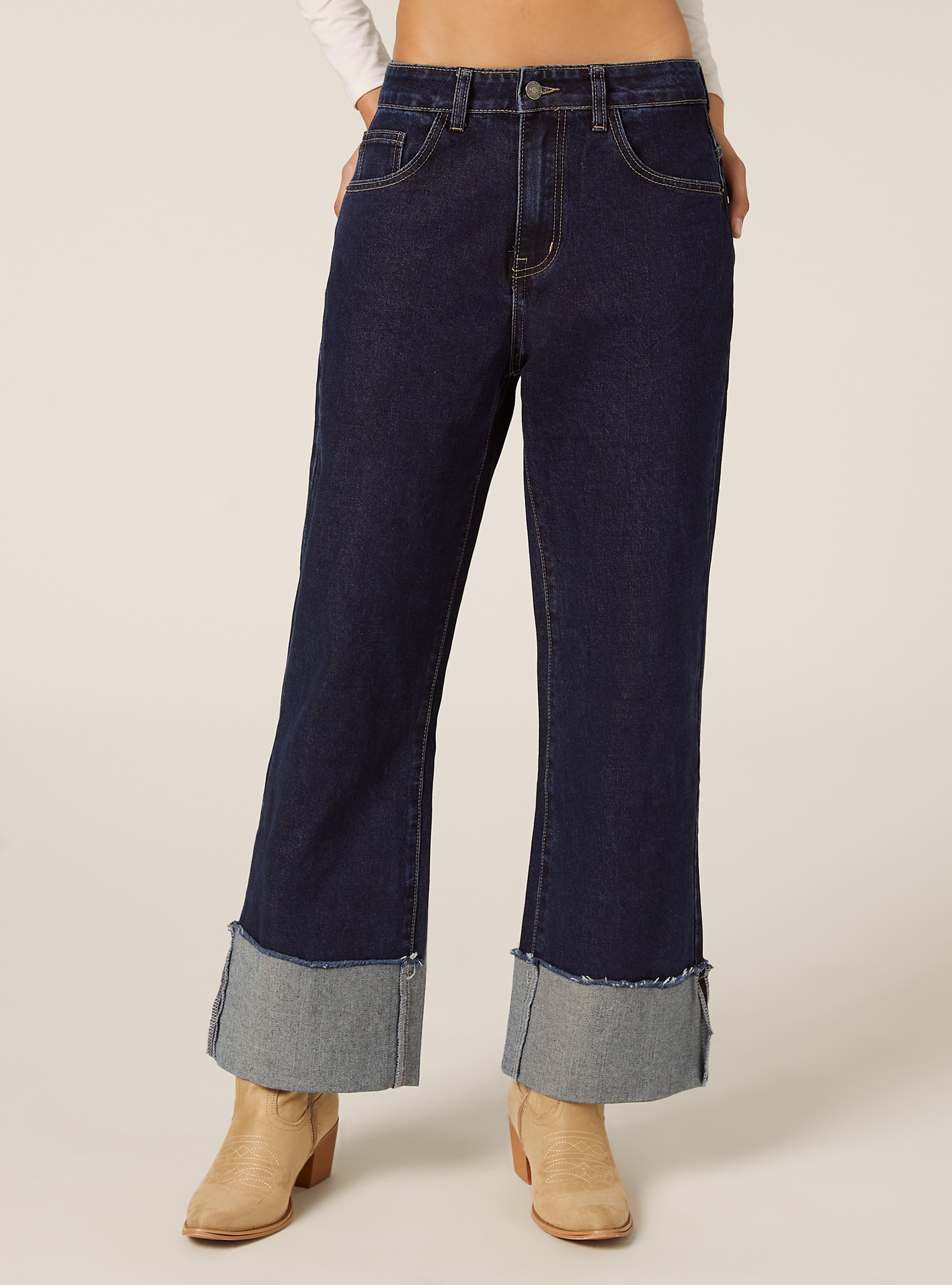 Vaqueros de pierna ancha con vuelta, D003 MEDIUM BLUE