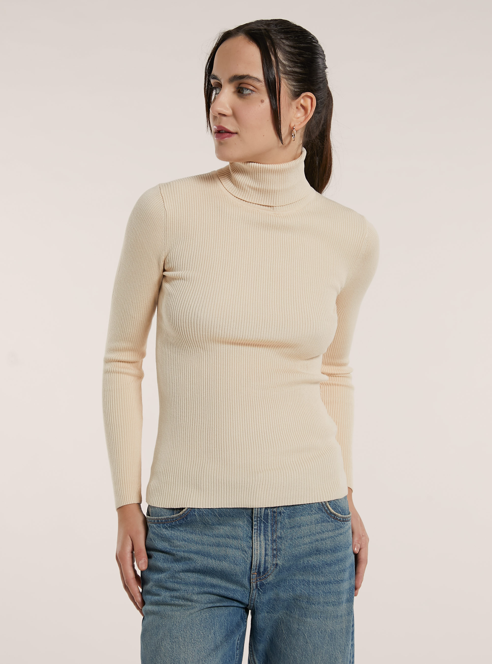 Maglia a collo alto a coste, CR2 CREAM MEDIUM