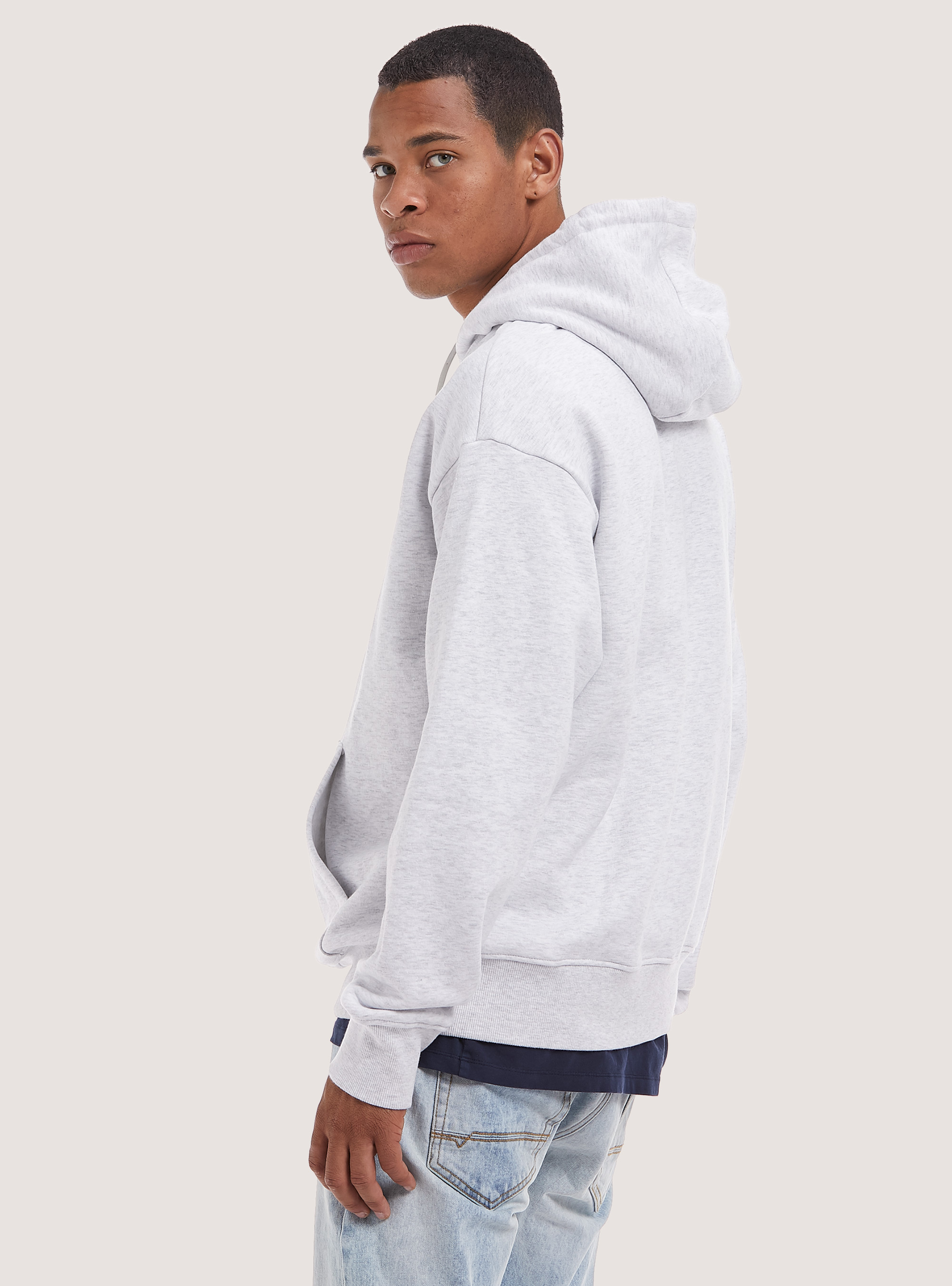 Sweatshirt with print and hood, MGY3 GREY MEL LIGHT