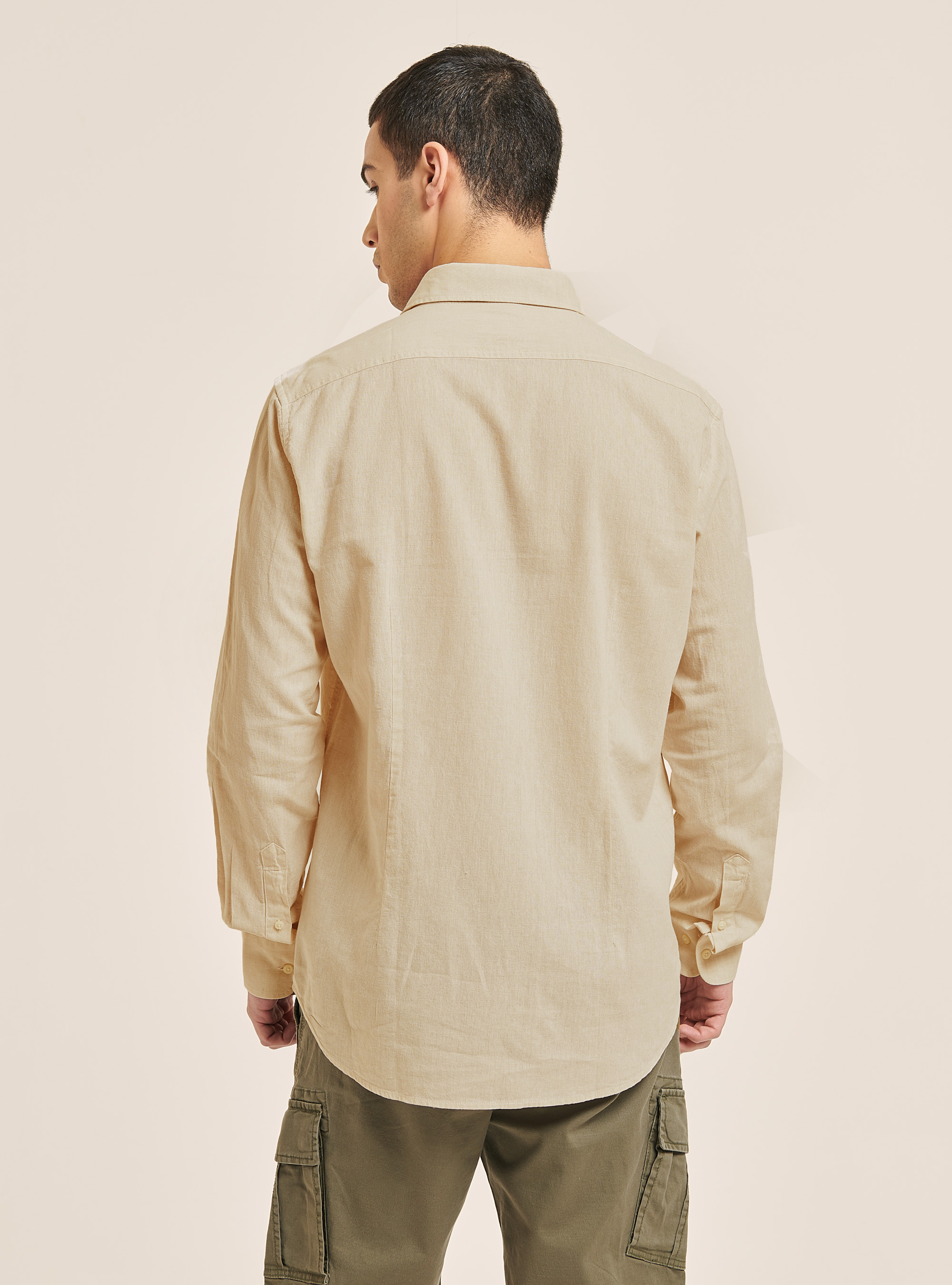 Plain linen shirt with long sleeves, SAND