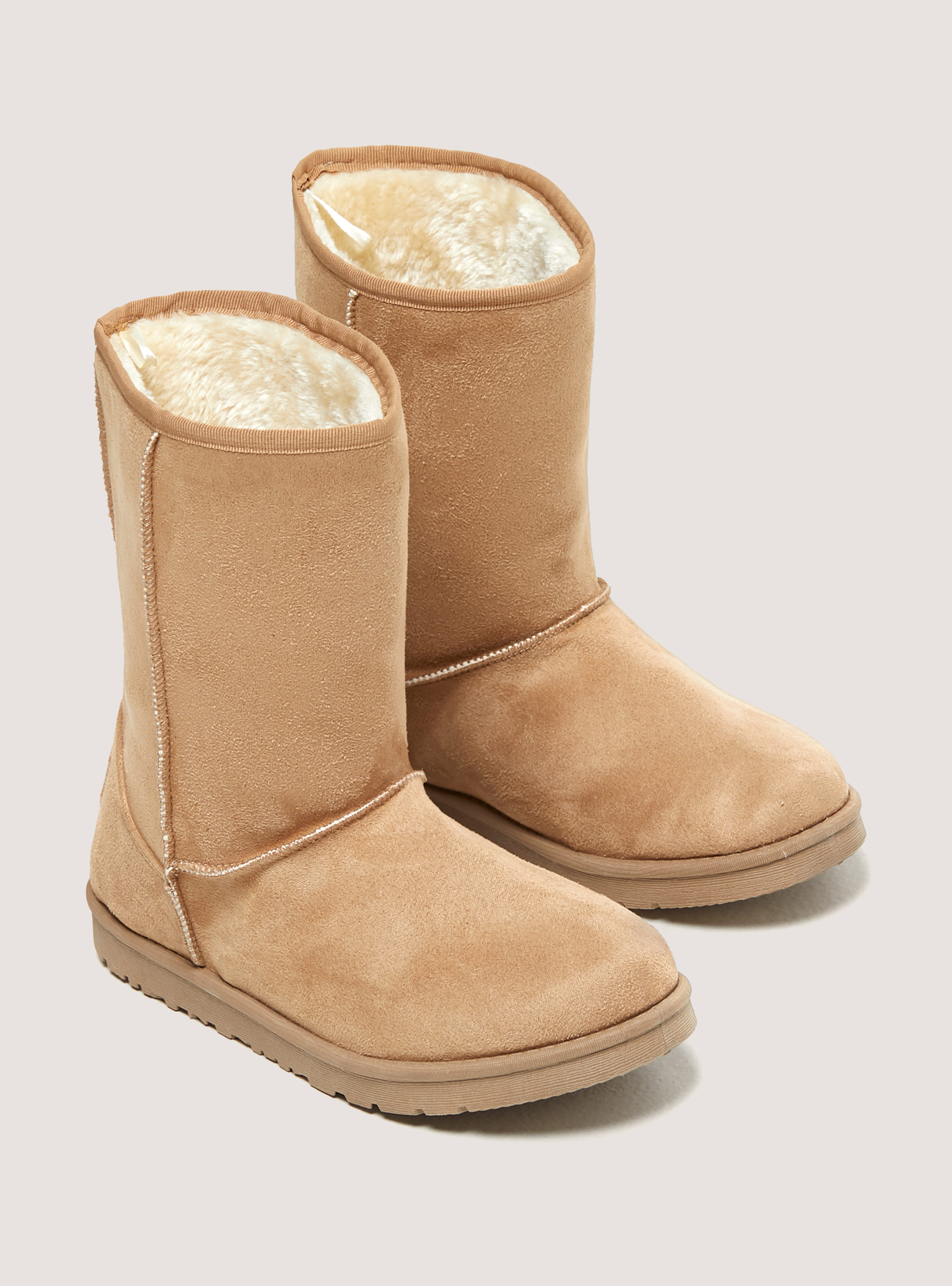Suede ankle boots with faux fur inside, C581 BEIGE
