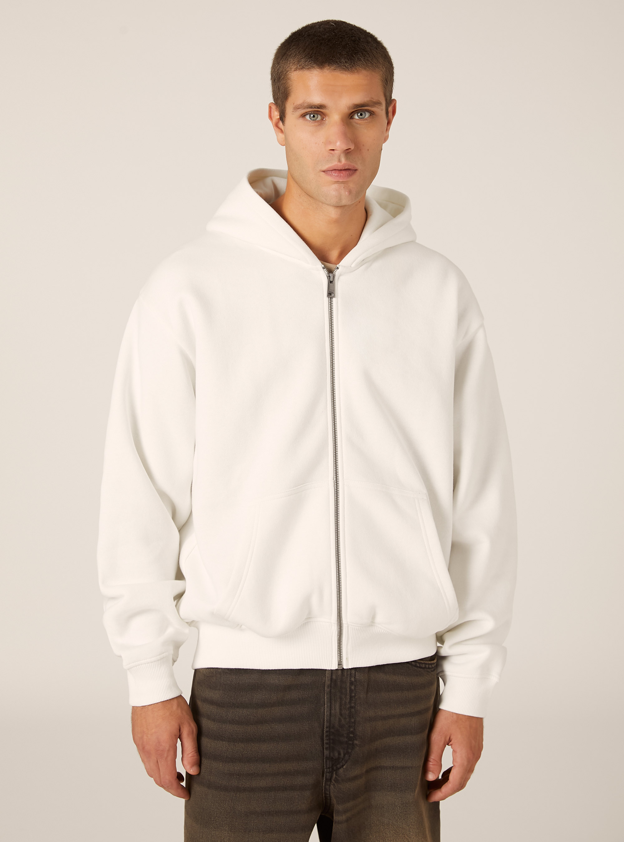 Boxy fit zip-up hoodie, WH2 WHITE