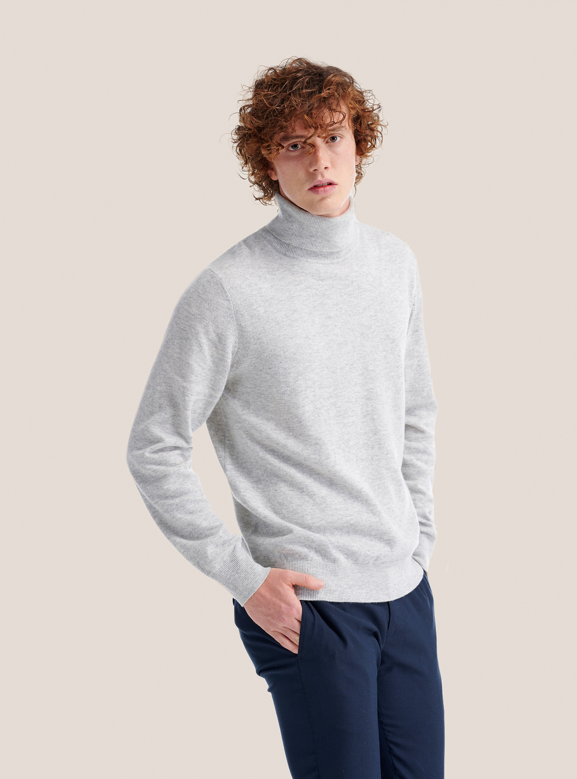 Rollkragenpullover mit Rippstrickabschluss, C150 GREY M