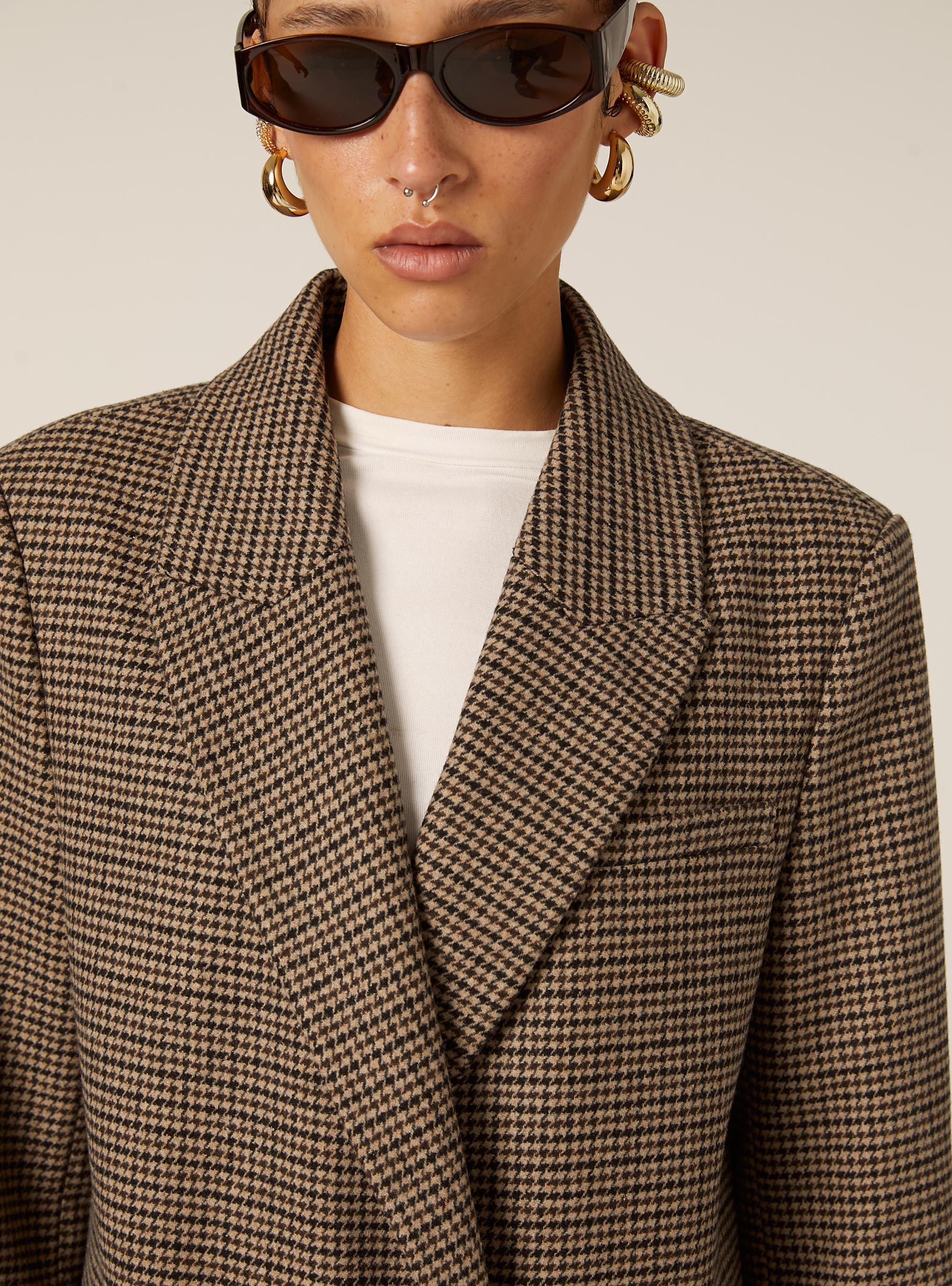 Double-breasted checked coat, BG2 BEIGE MEDIUM