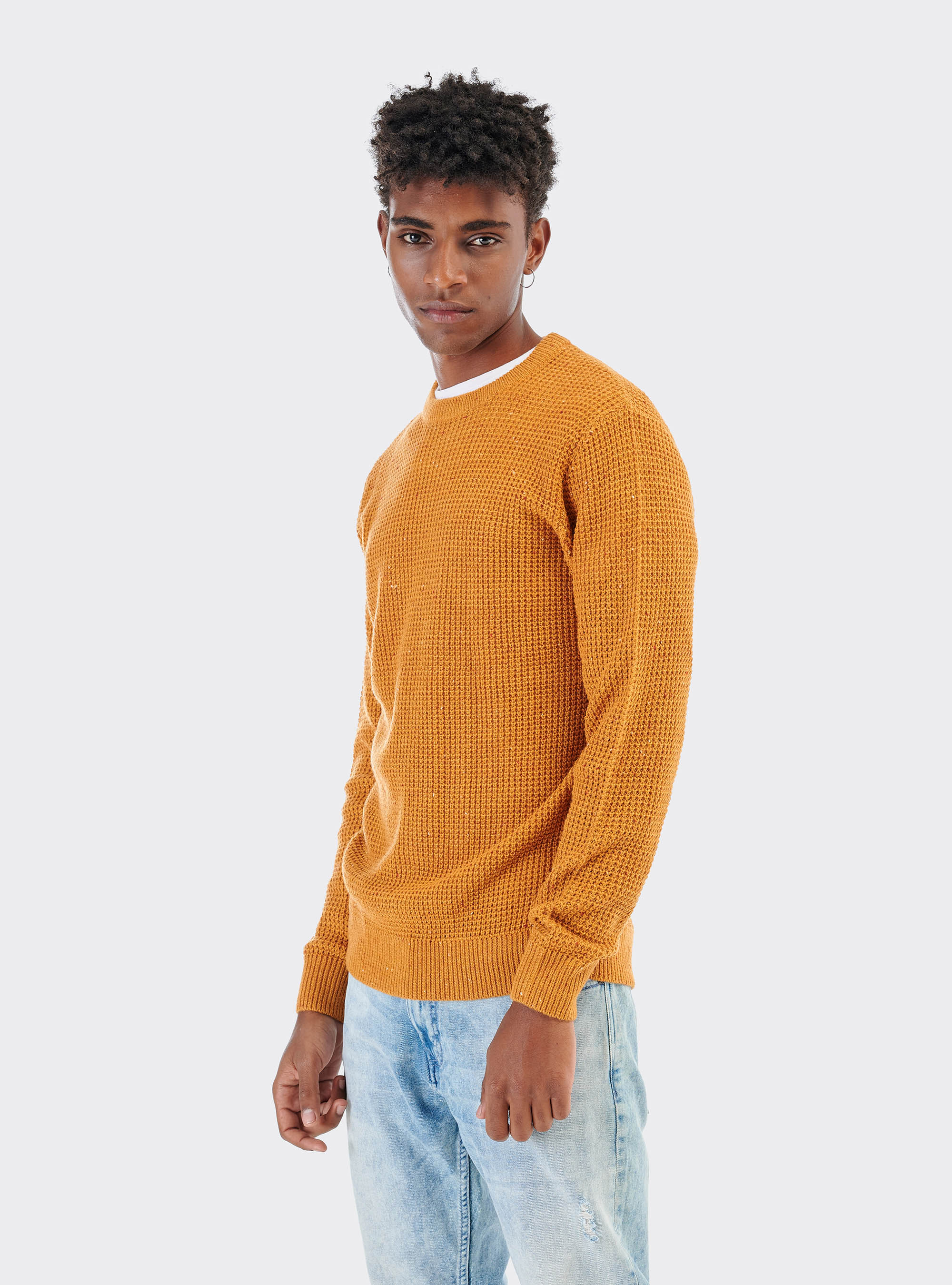 Pullover girocollo con naps in misto lana, SENAPE