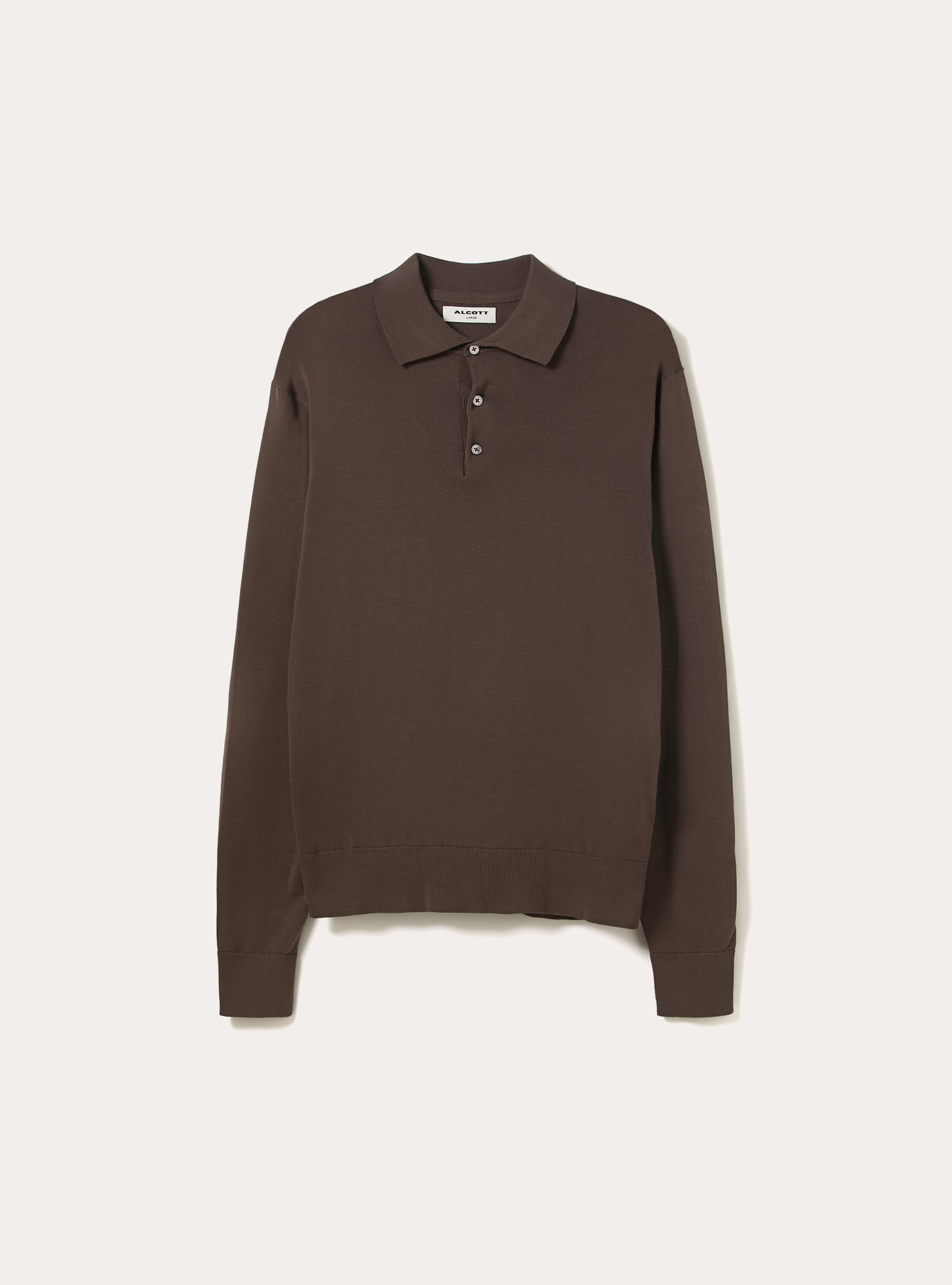 Long-sleeved cotton polo shirt, BR2 BROWN MEDIUM