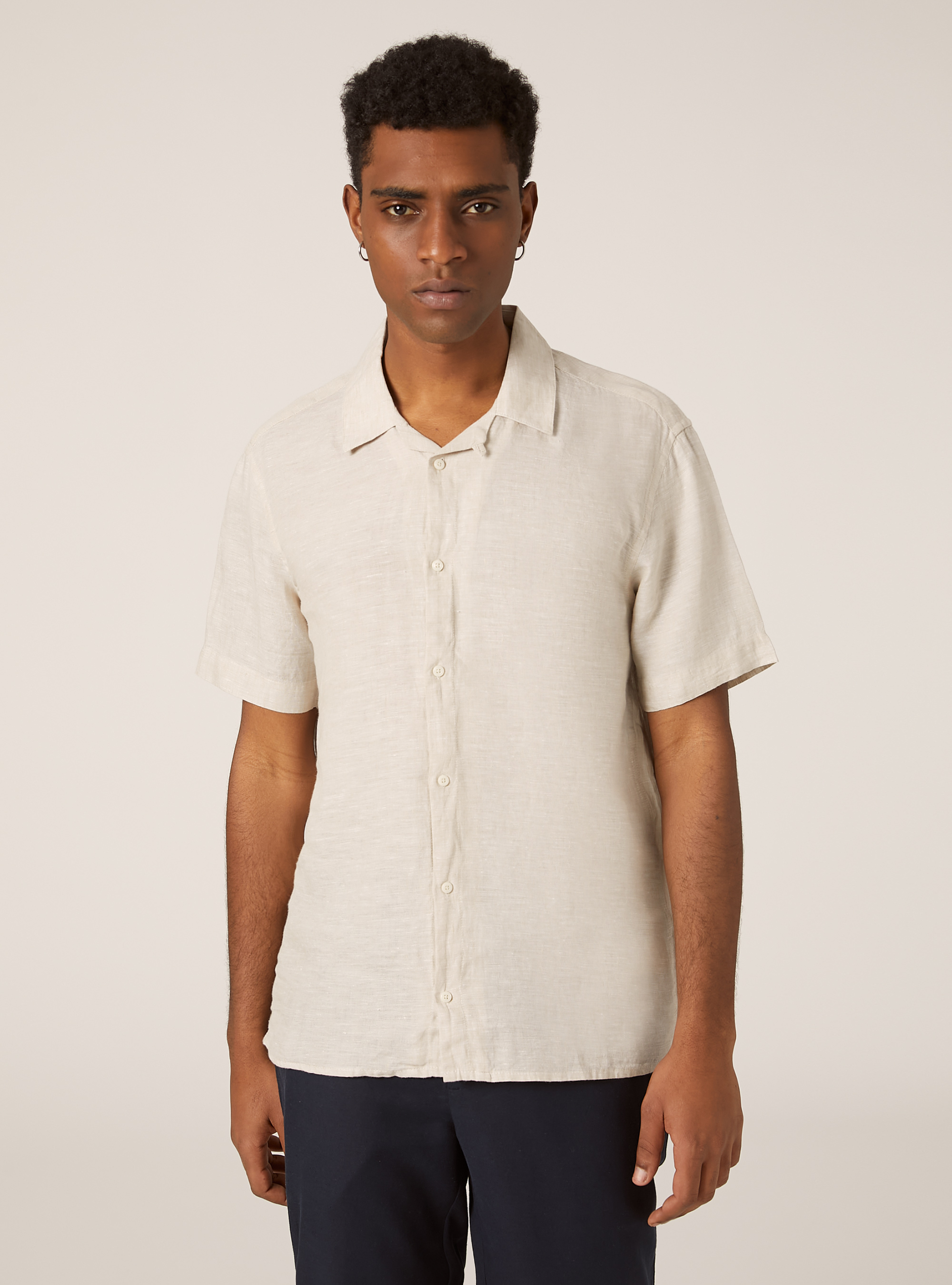 Pure linen short-sleeved shirt, C141 CREAM