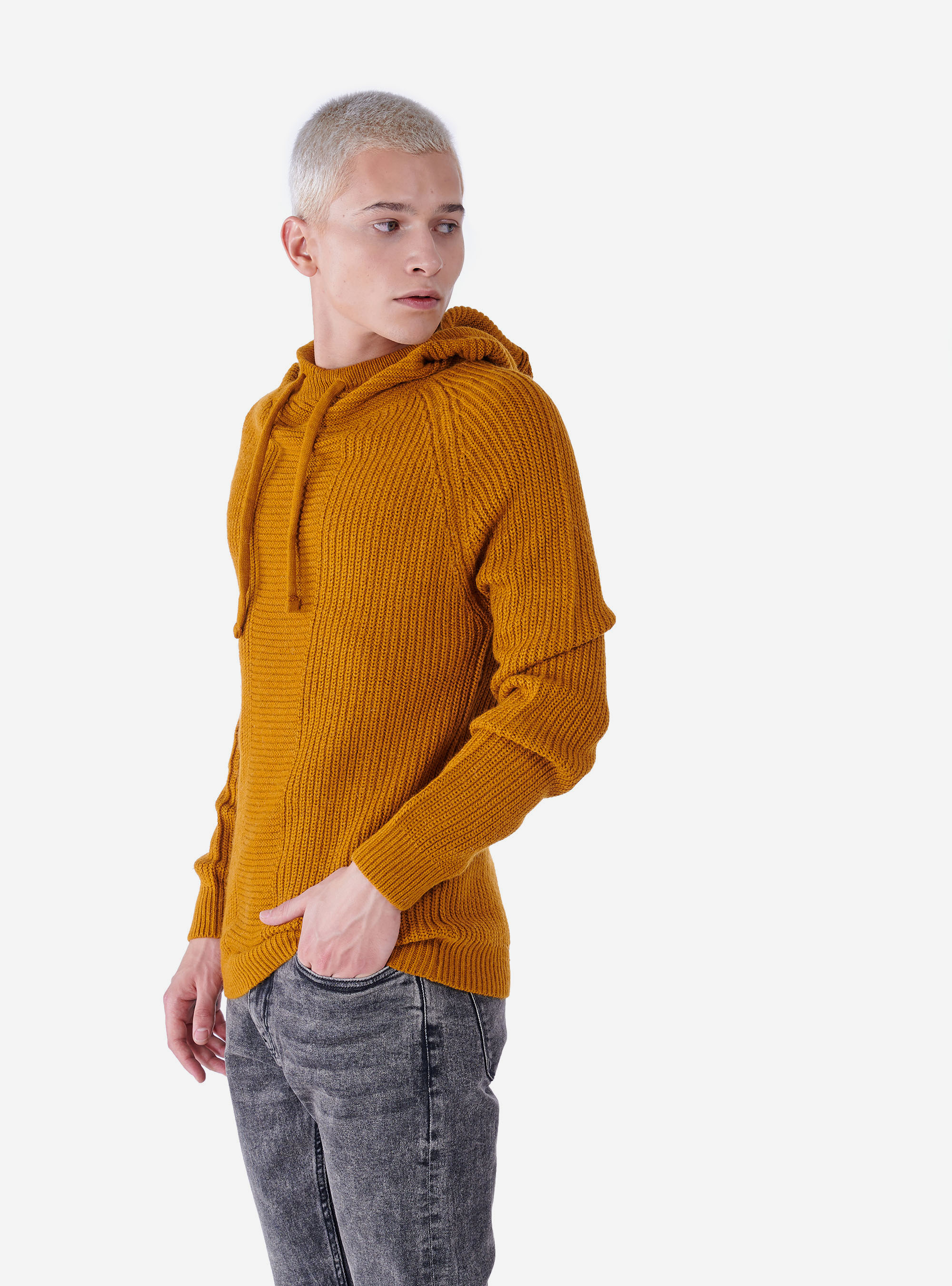PULLOVER WITH HOOD, MUSTARD