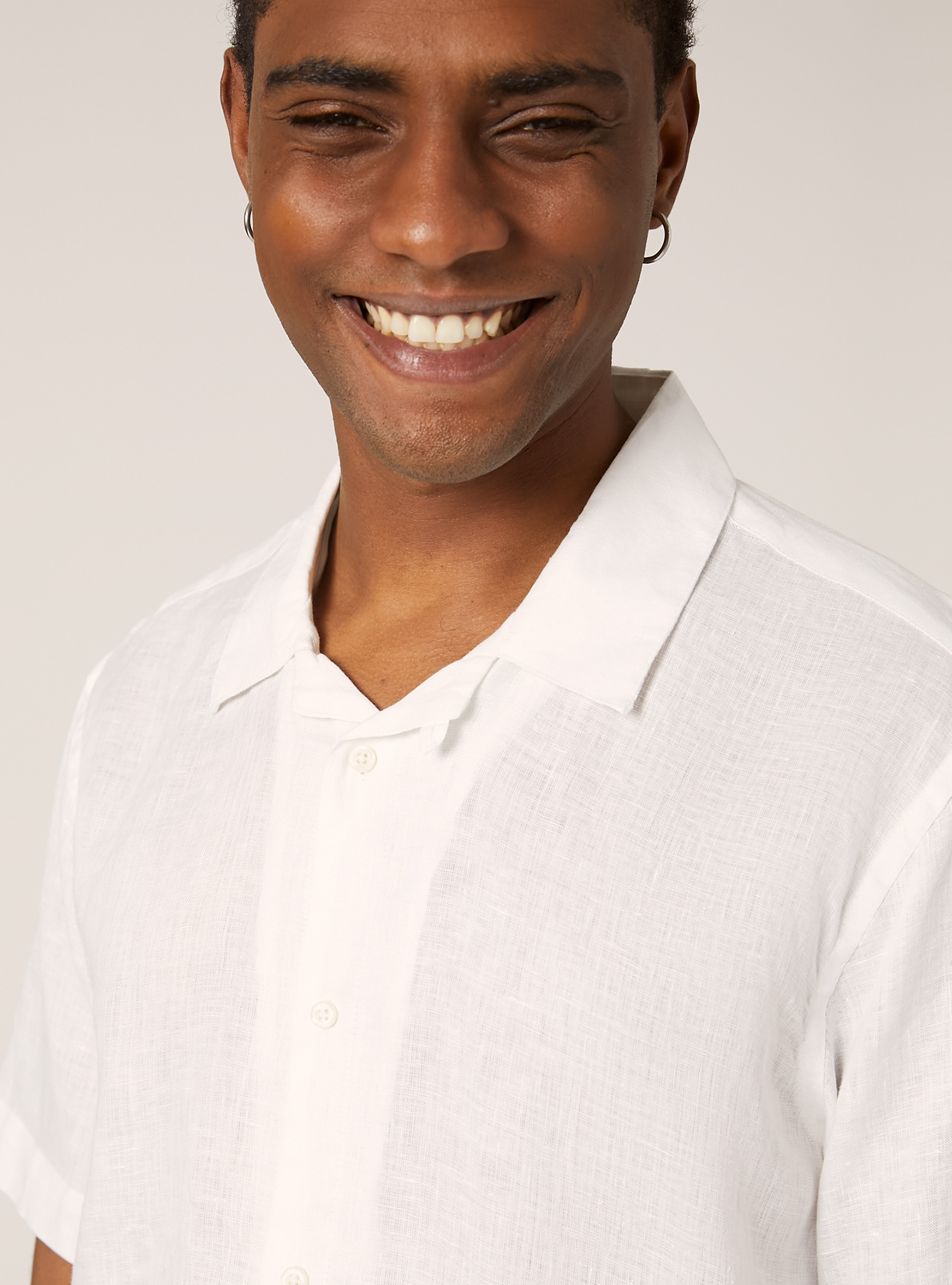 Pure linen short-sleeved shirt, WHITE