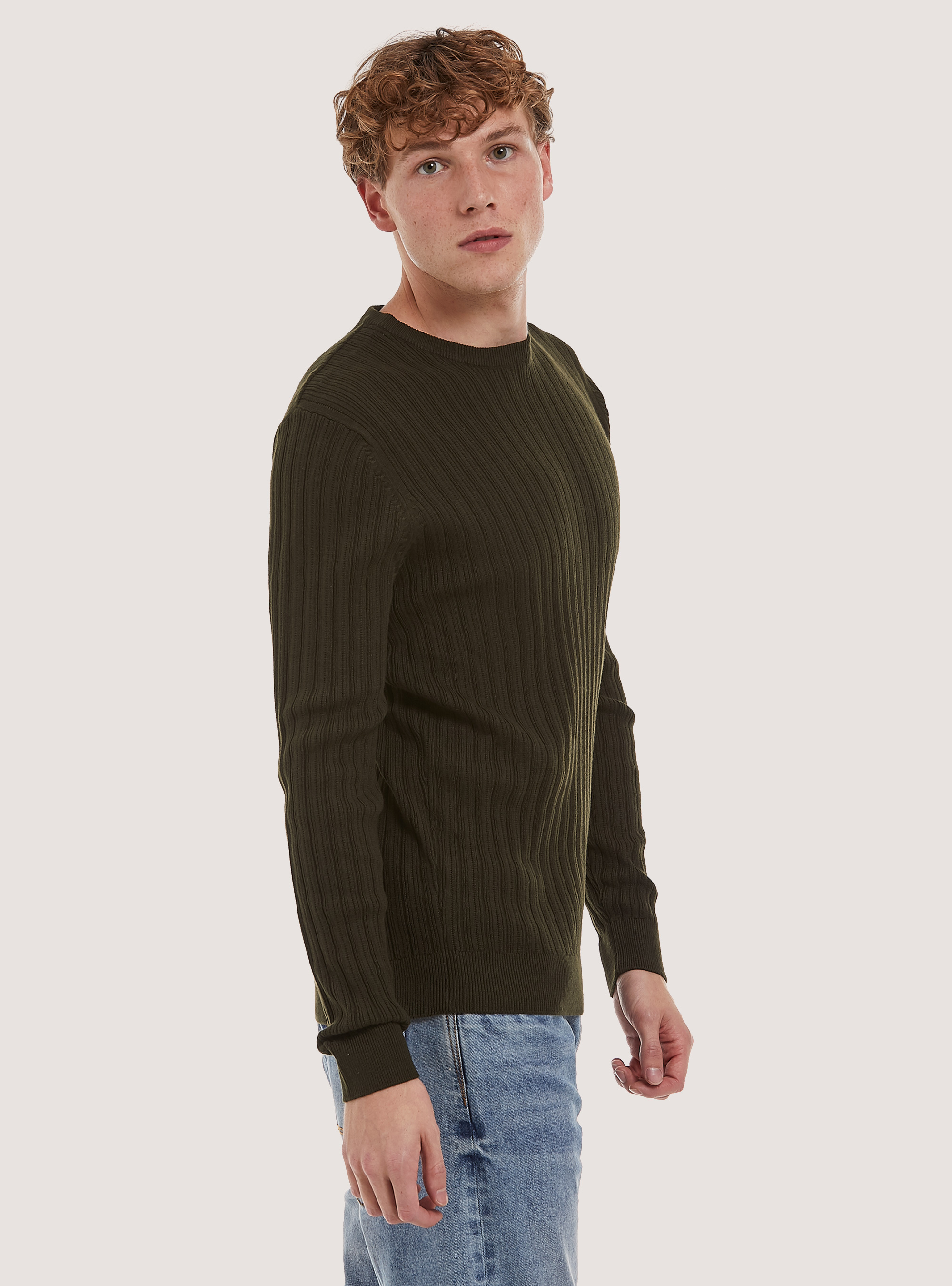 Crew-neck pullover with texture, KY1 KAKY DARK