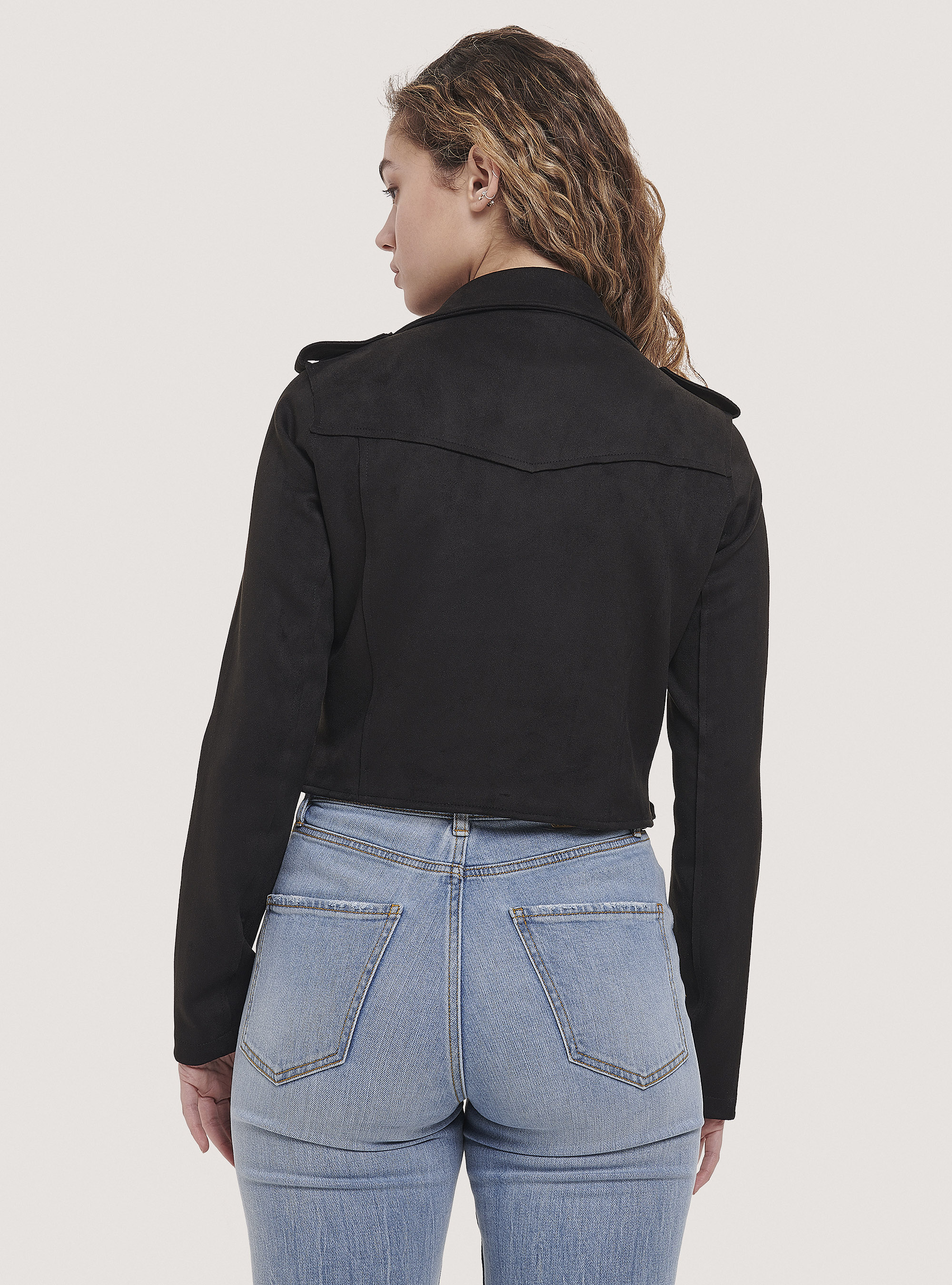 Suede effect biker jacket, BLACK