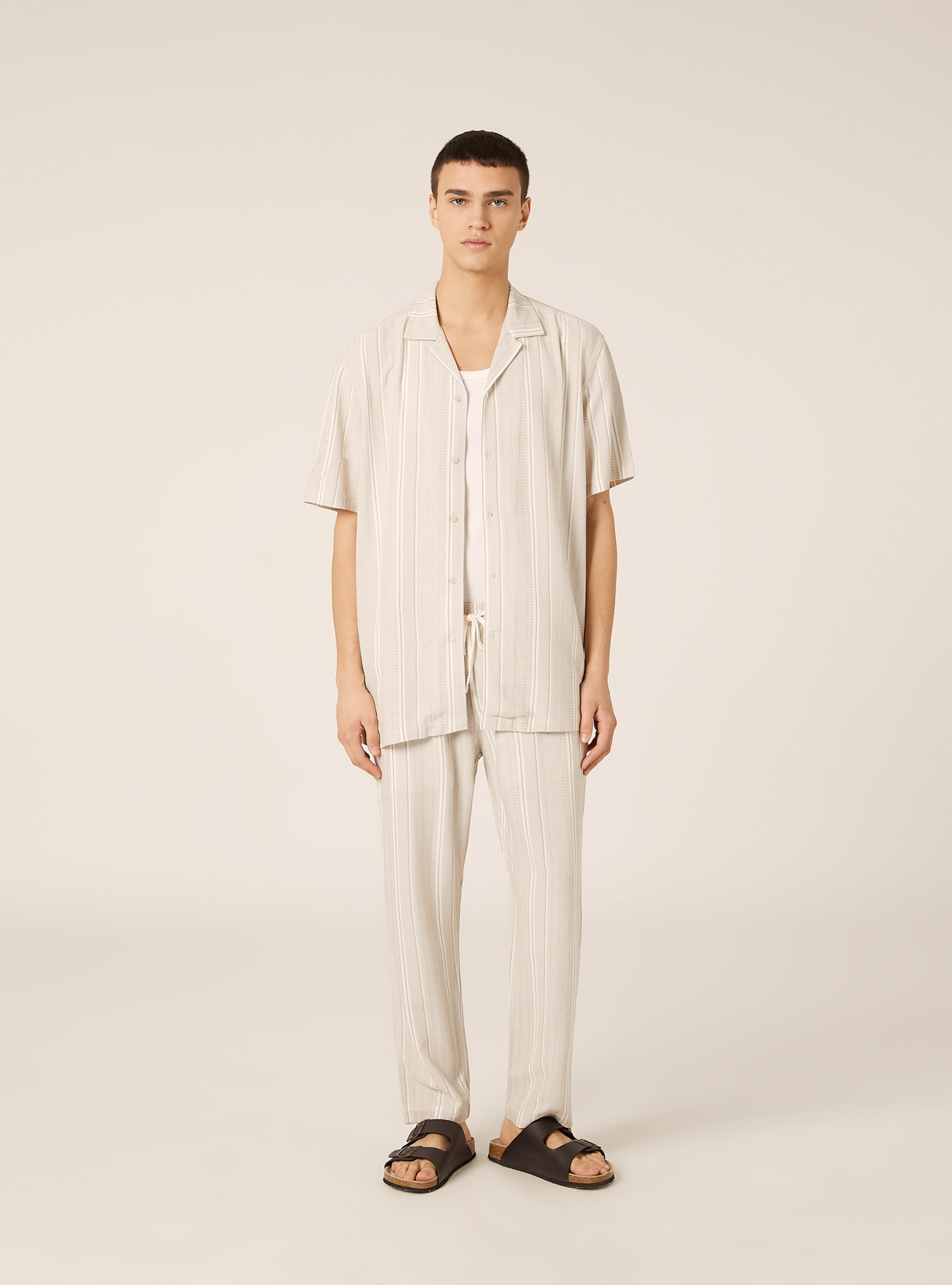 Camicia collo bowling testurizzata con taschino, CR3 CREAM LIGHT