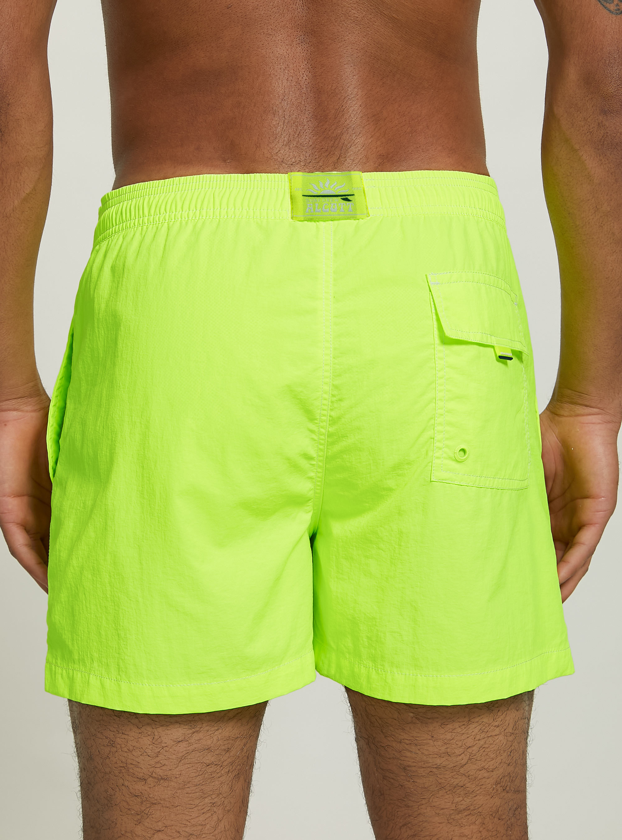 Plain-coloured swimming costume with embroidery and back pocket, FYE1 FLUO DARK YELLOW