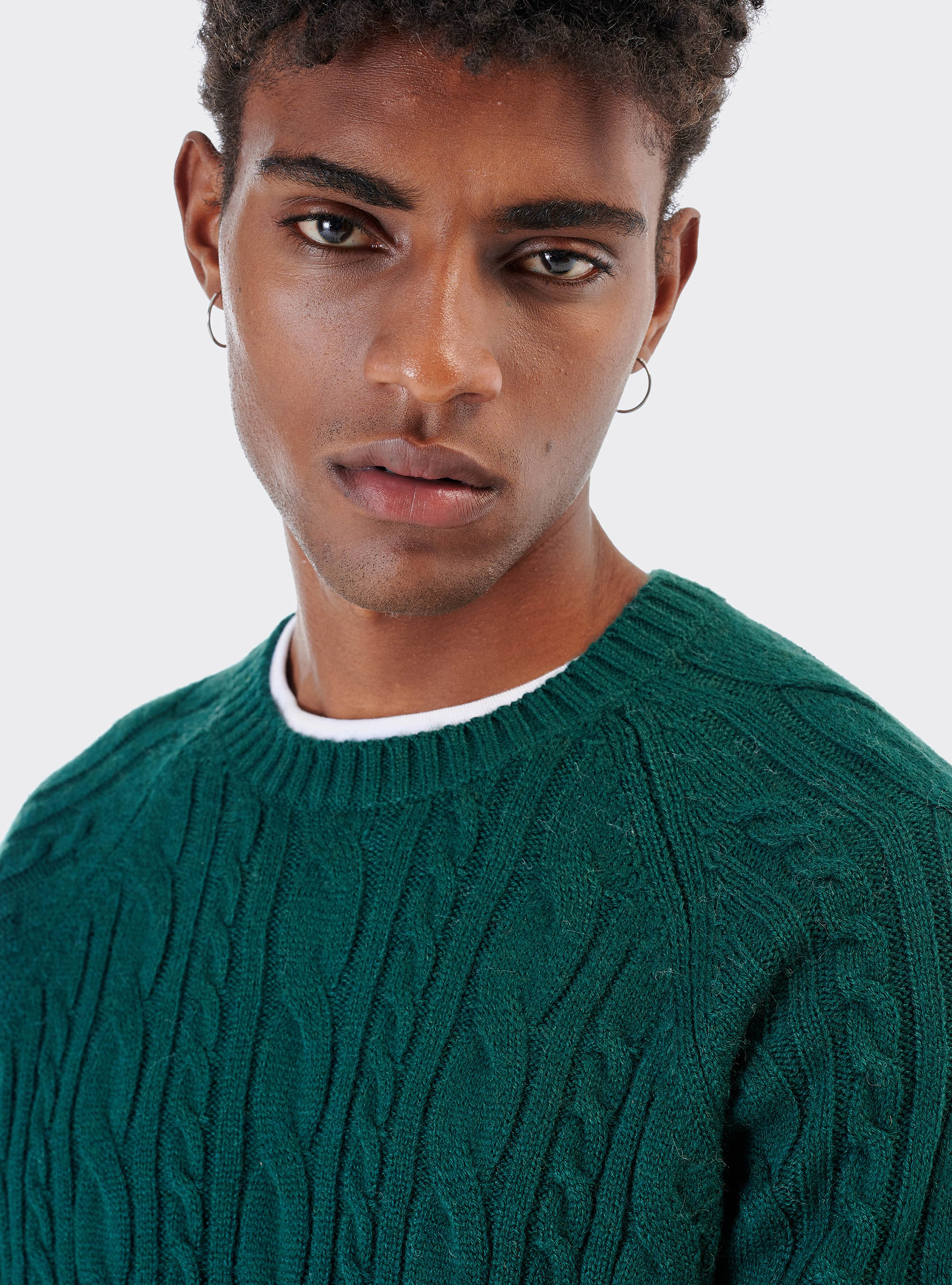 Pullover in misto lana con lavorazione a trecce, C0640 GREEN BOTTLE