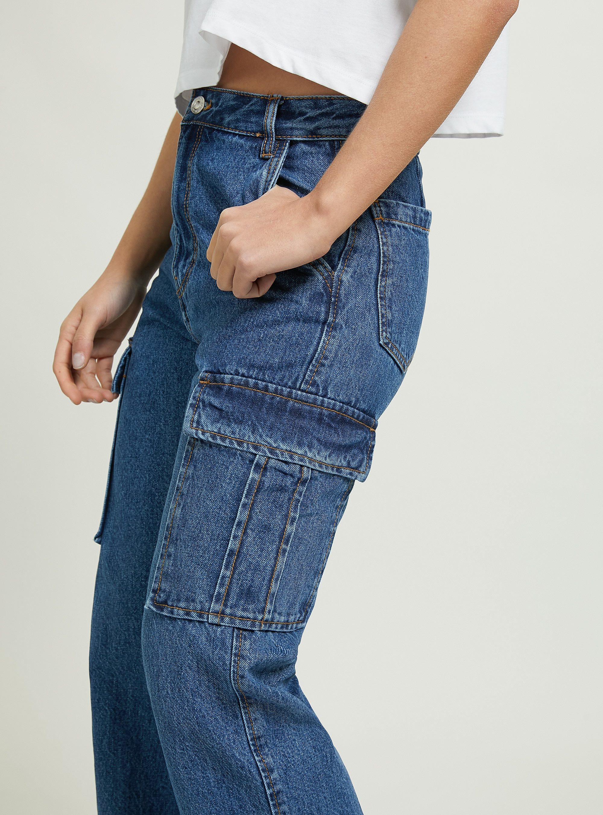 Comfort fit cargo jeans

, D002 MEDIUM DARK BLUE