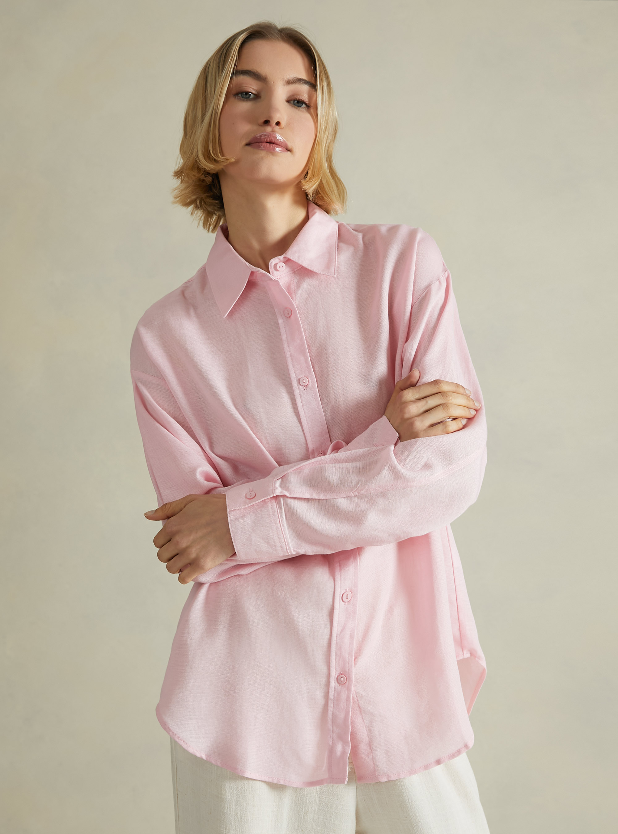 Chemise en lin coupe confort, PK2 PINK MEDIUM