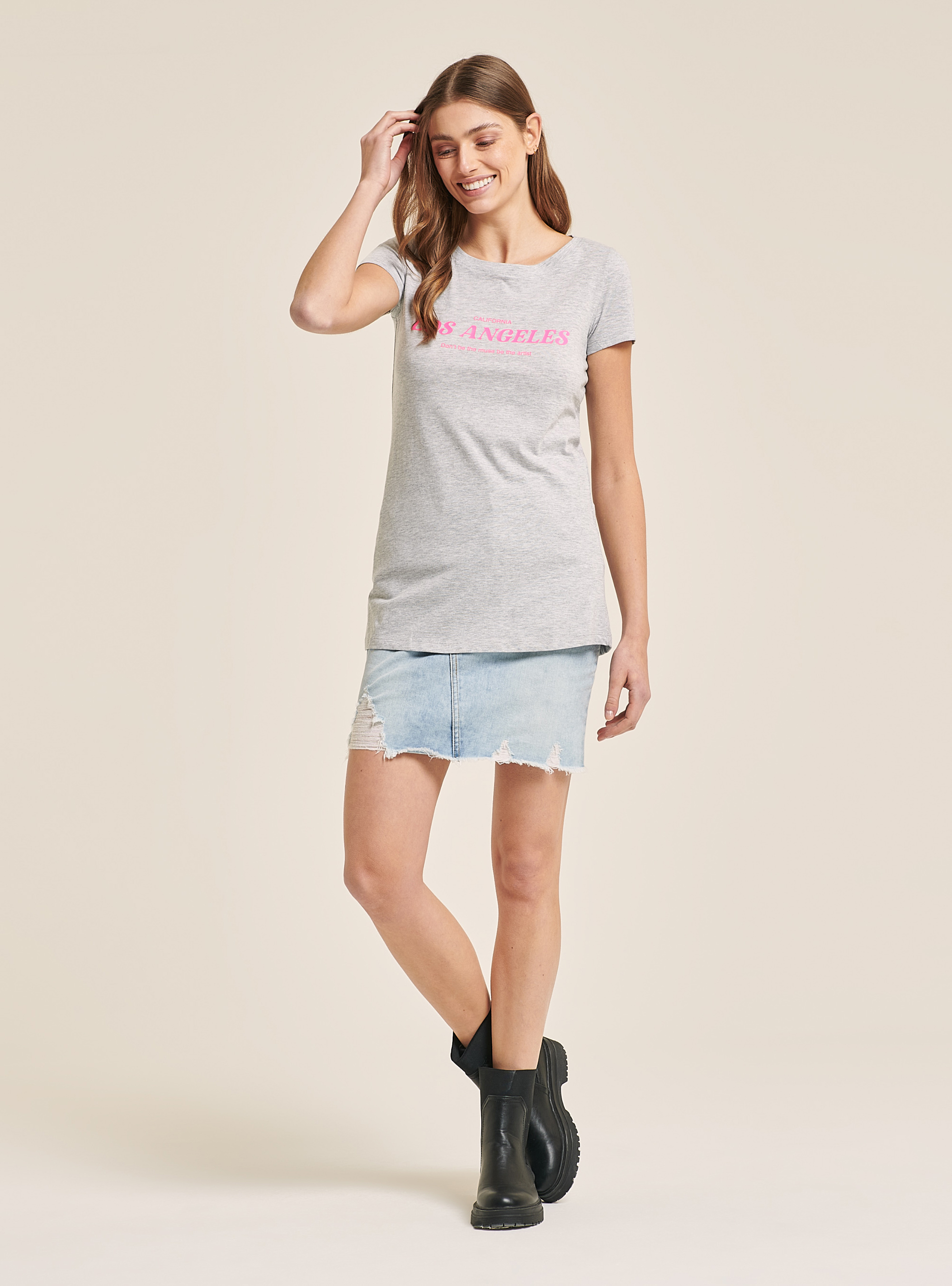 T-shirt en coton avec slogan imprimé, C143 LIGHT GREY M