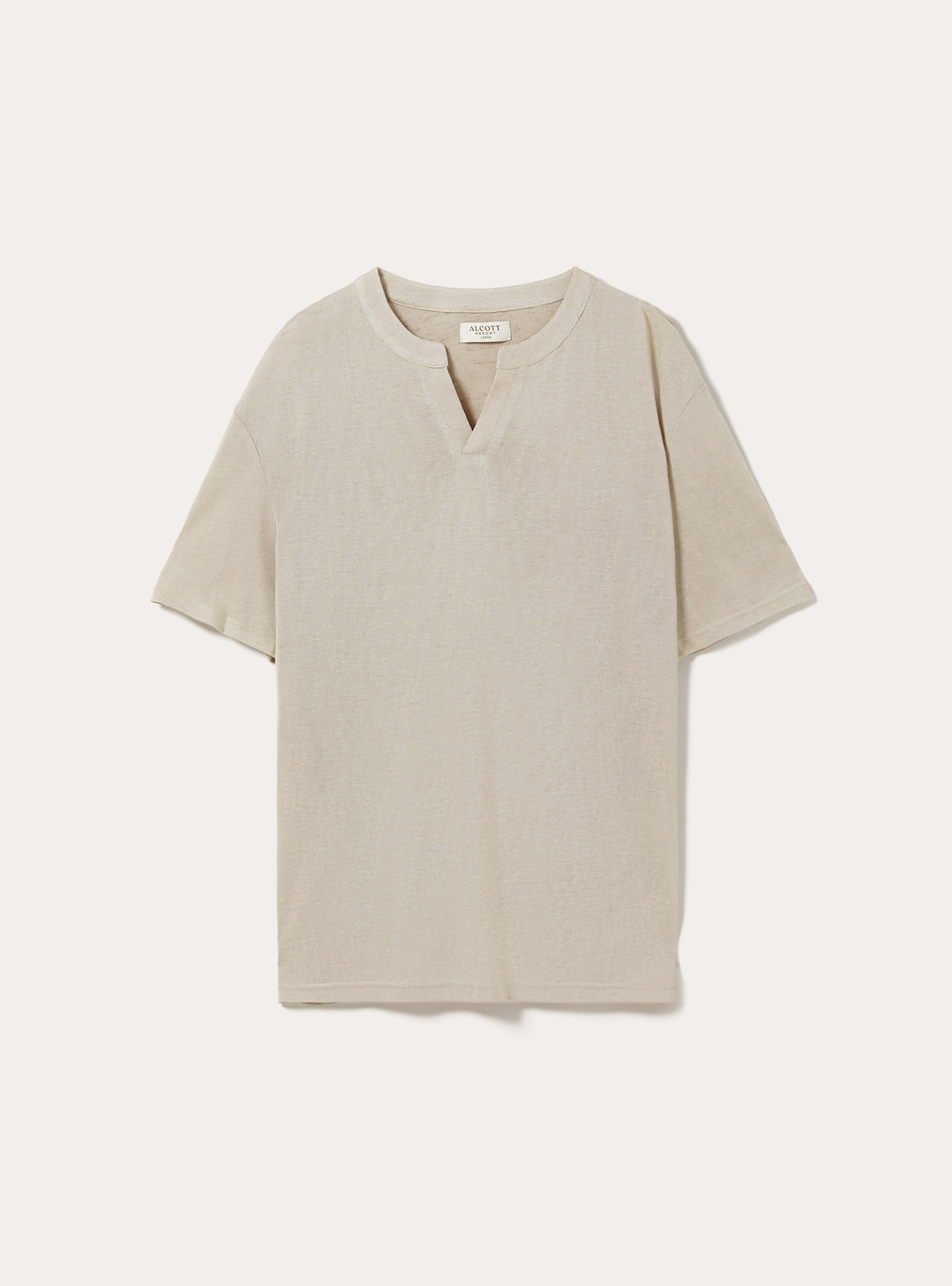 Linen-effect serafino neckline T-shirt, BG2 BEIGE MEDIUM