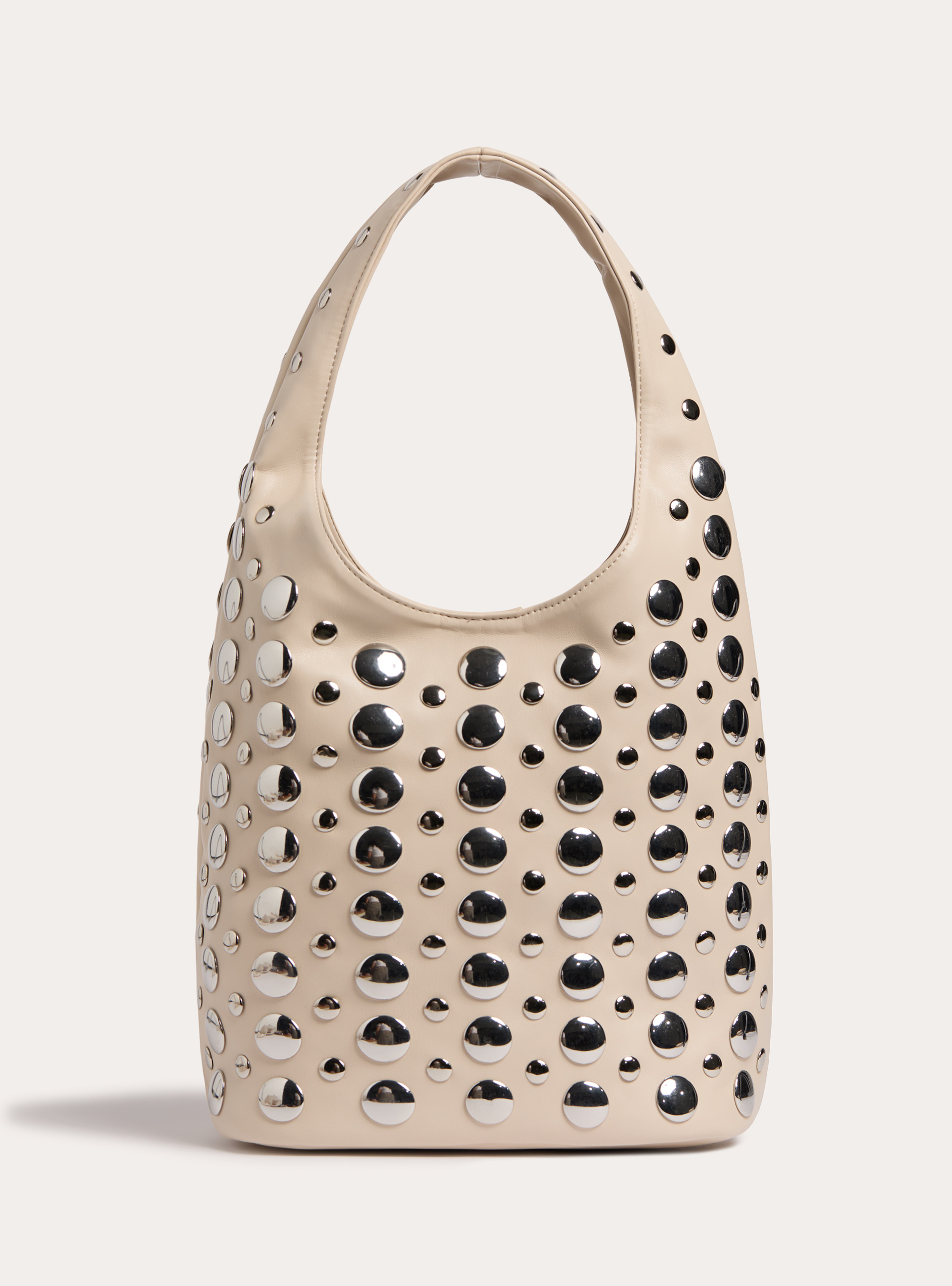 Borsa a secchiello con borchie, CR3 CREAM LIGHT