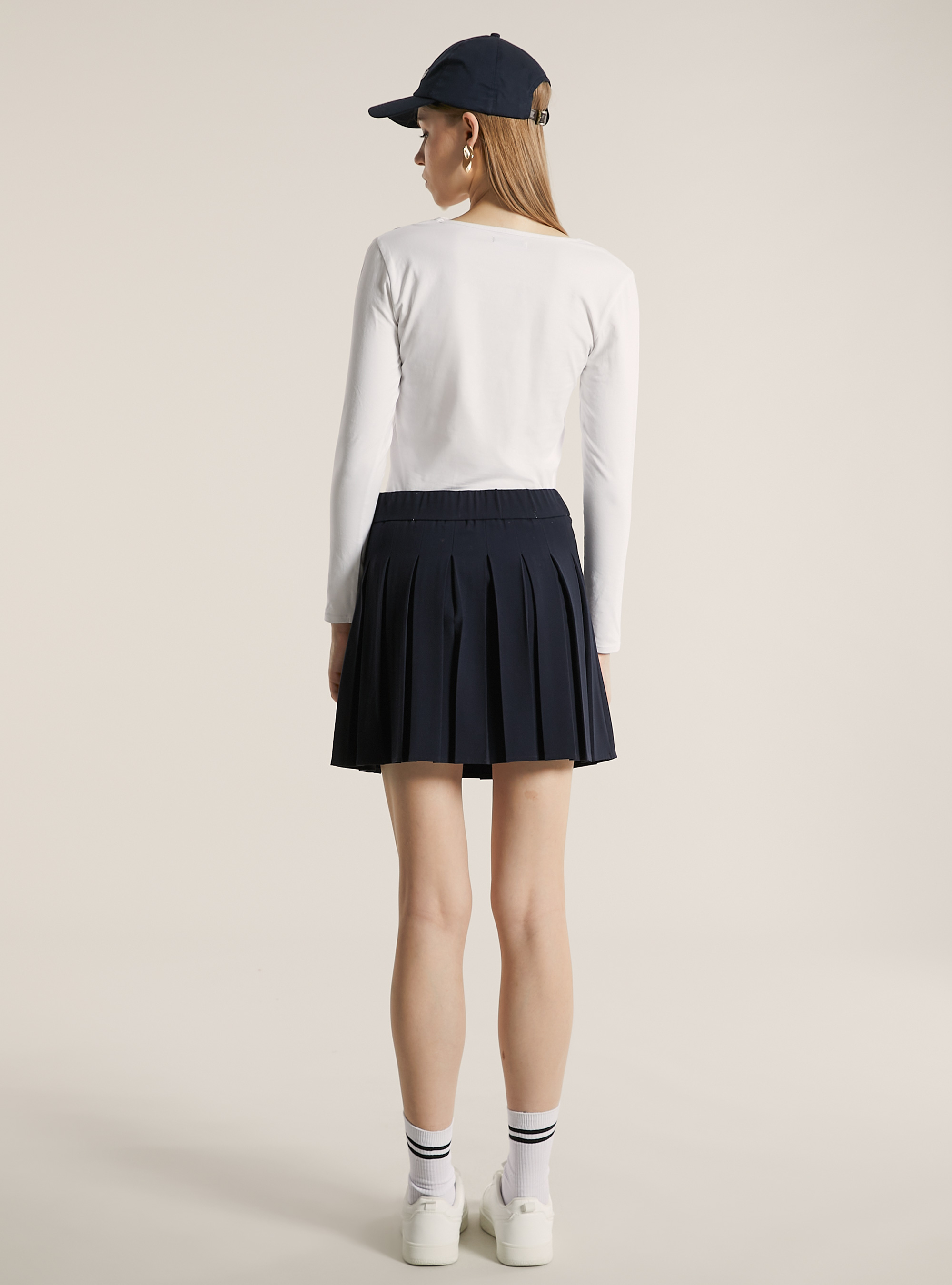 Gonna mini a pieghe tinta unita, NA1 NAVY DARK