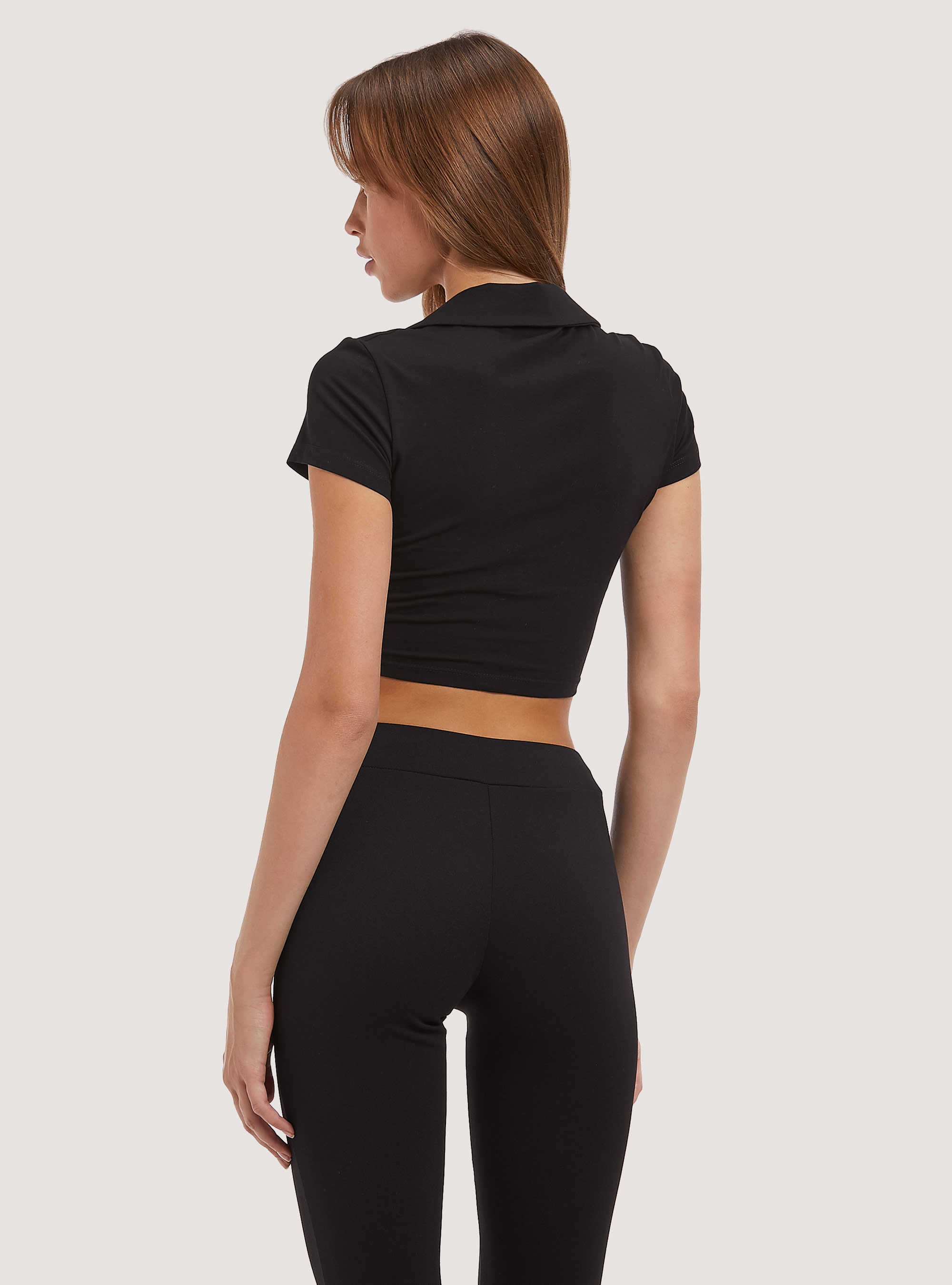 Gathered cropped t-shirt, BK1 BLACK