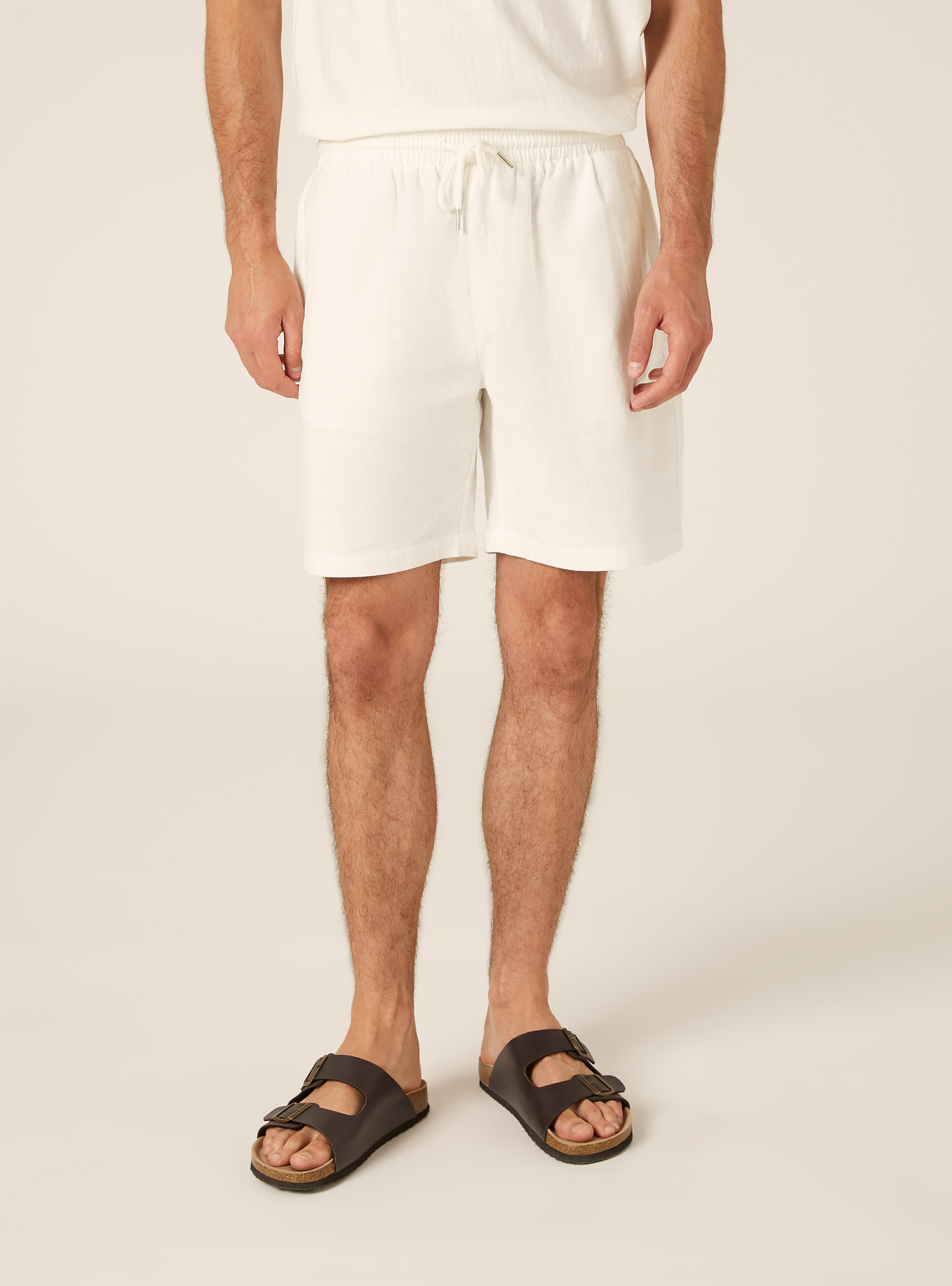 Bermuda in misto lino con laccio in vita, WH1 OFF WHITE