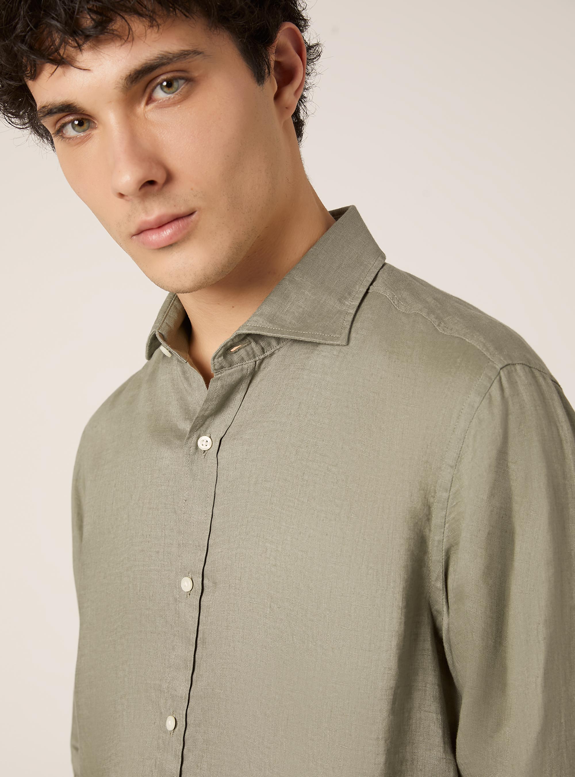 Long-sleeved pure linen shirt, KY2 KAKY MEDIUM