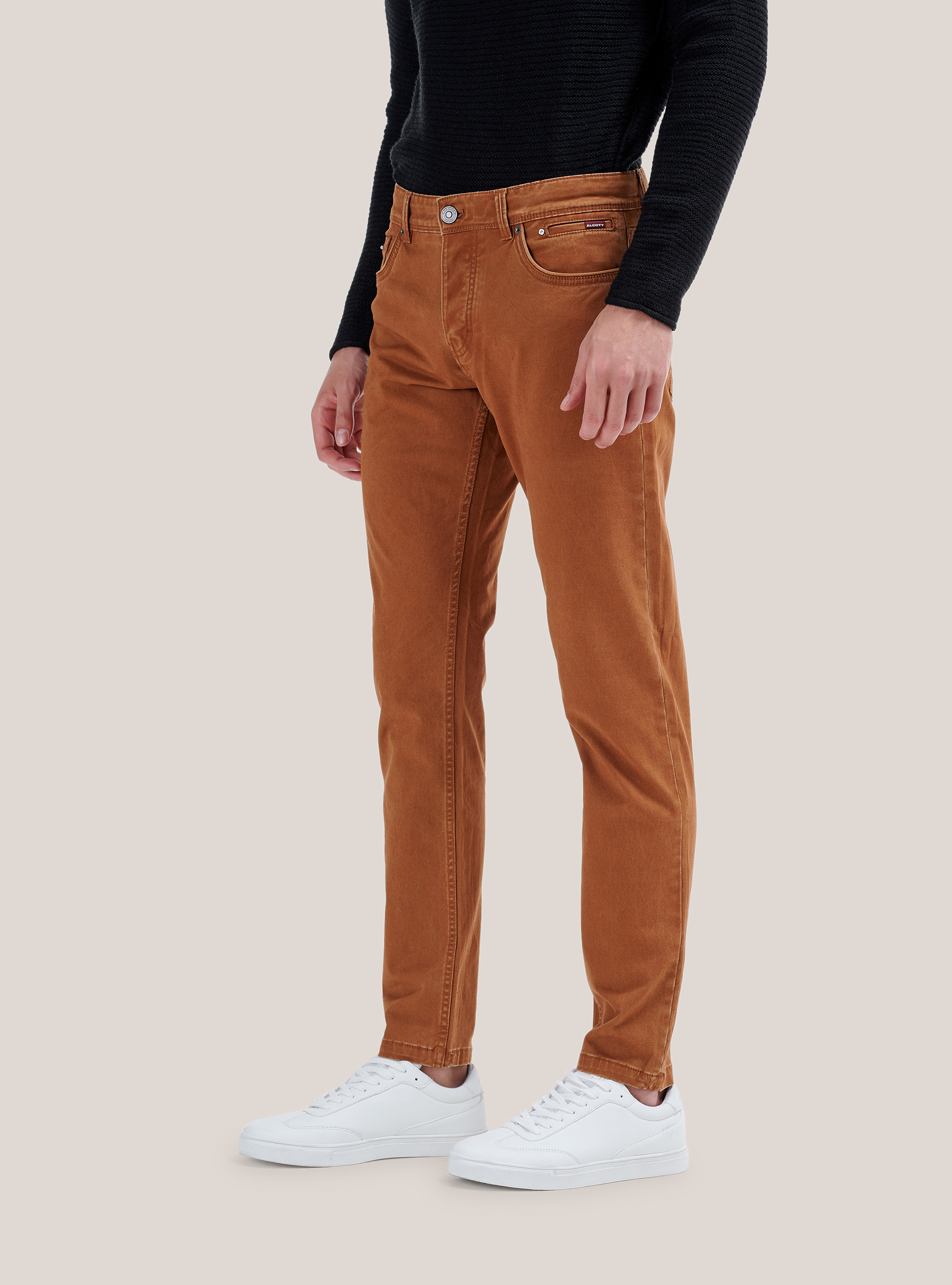 Pantalon en coton recyclé coupe skinny, C3384 DARK ORANGE