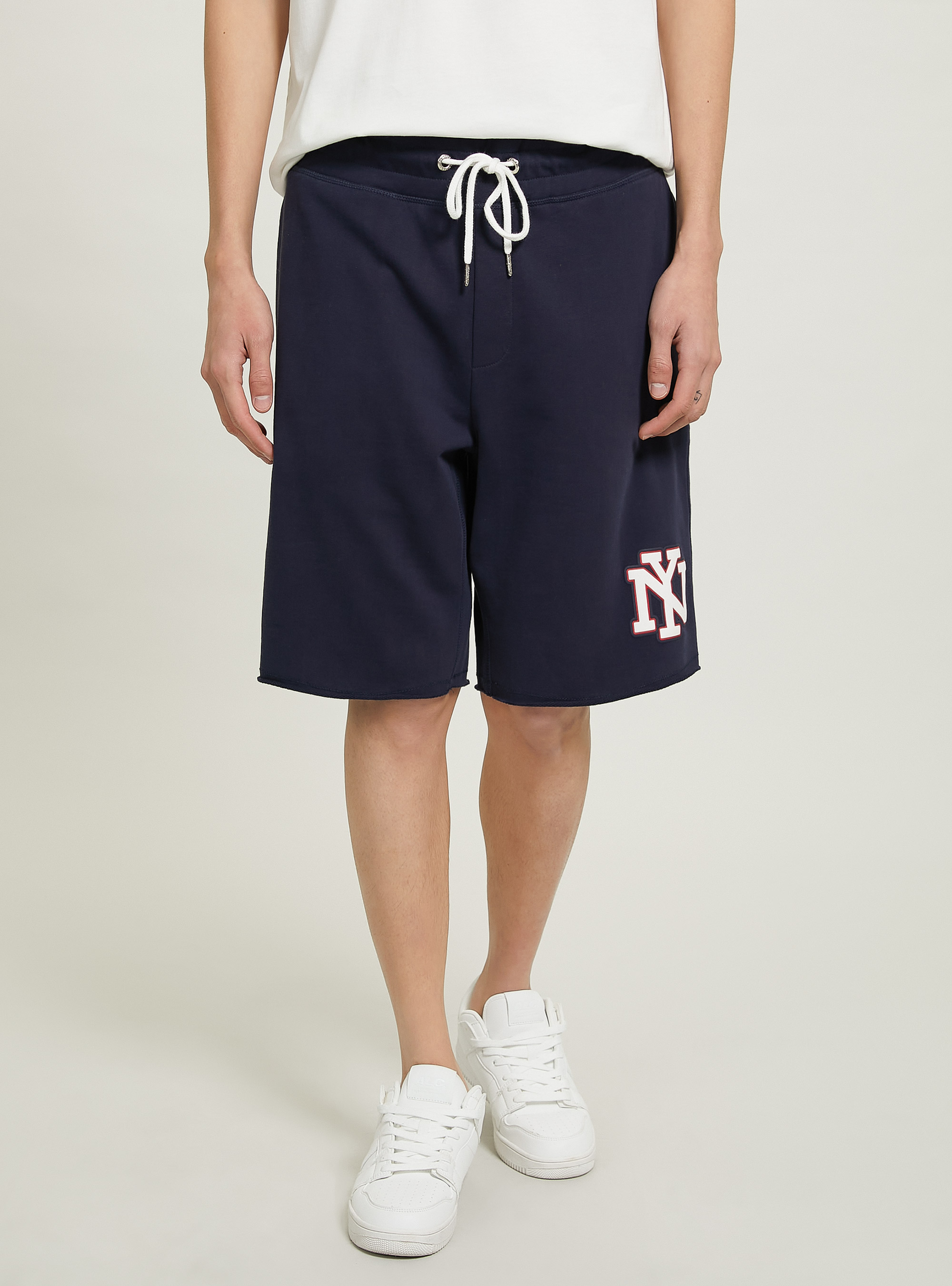 Bermuda de felpa con parche, C2306 BLU