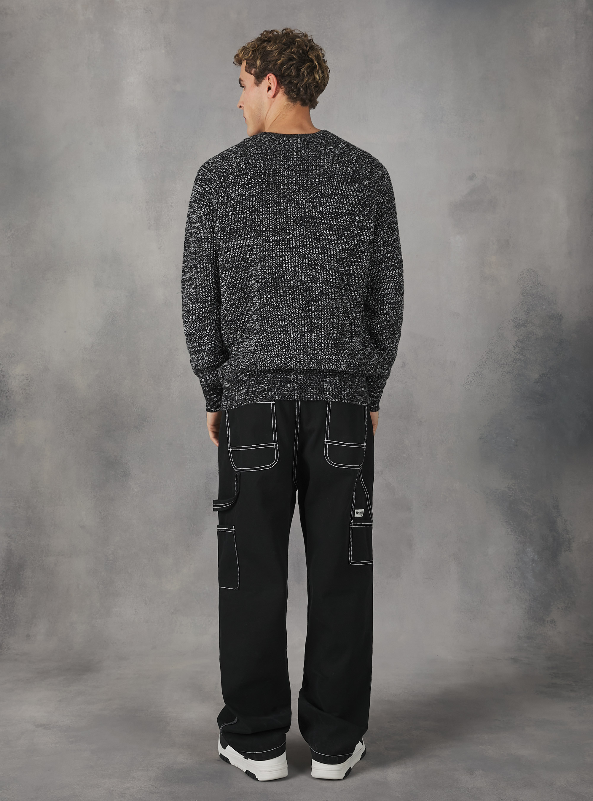 Crew-neck pullover with English ribbing, CREAM/BLACK