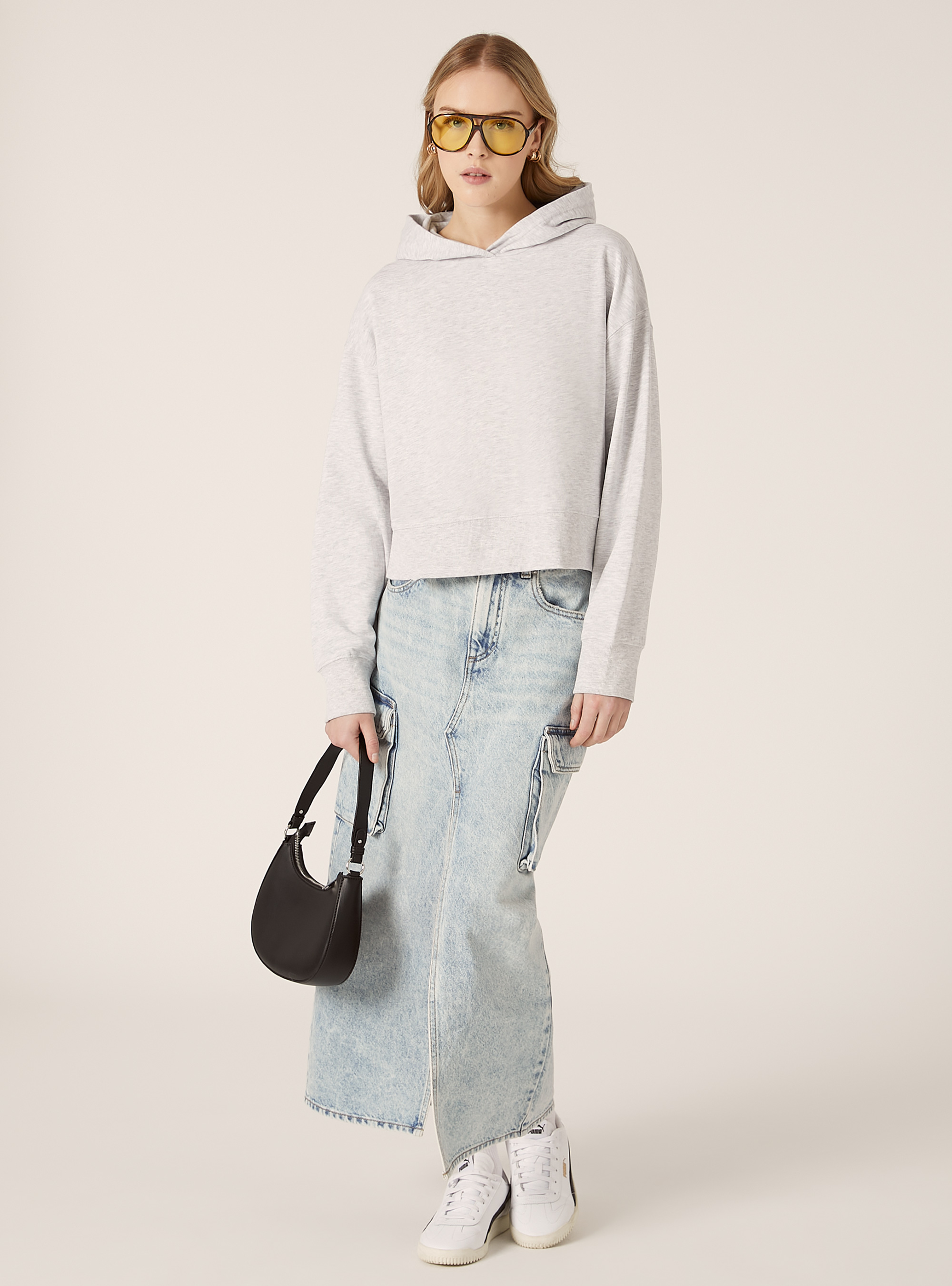 Sudadera con capucha y corte cuadrado, MGY3 GREY MEL LIGHT