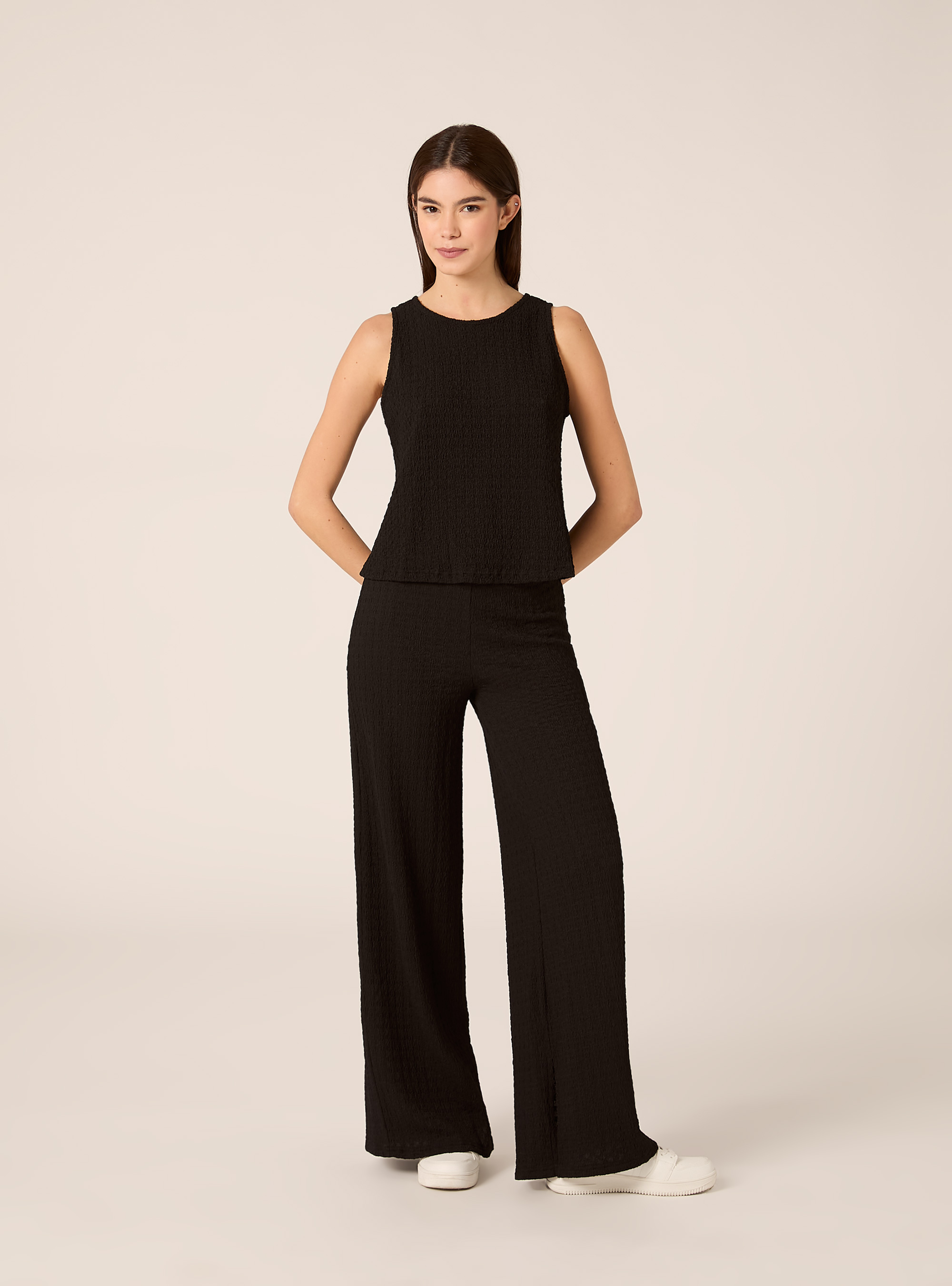 Pantalones de tejido waffle, BK1 BLACK