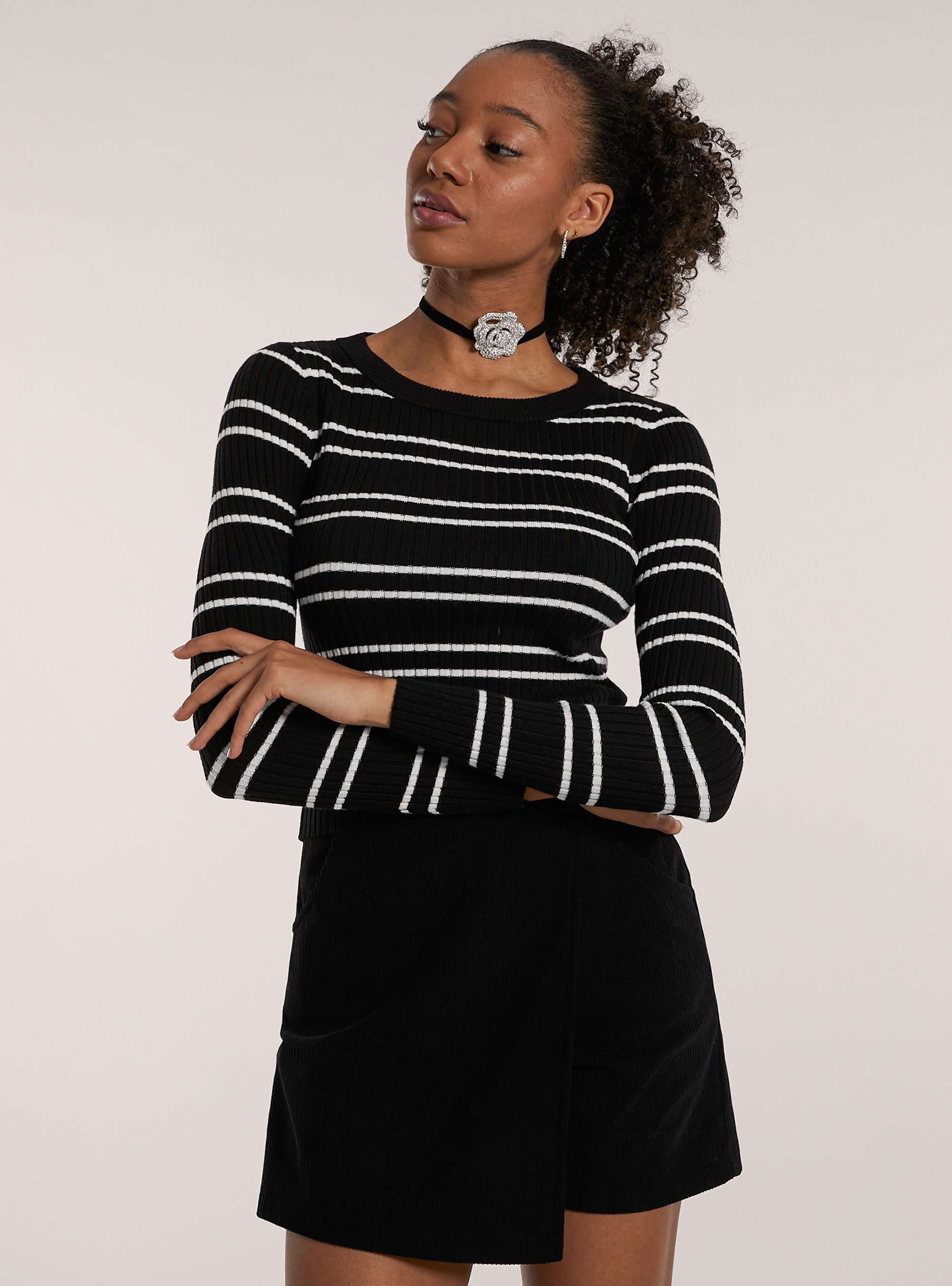 Maglia crop a righe, BK1 BLACK