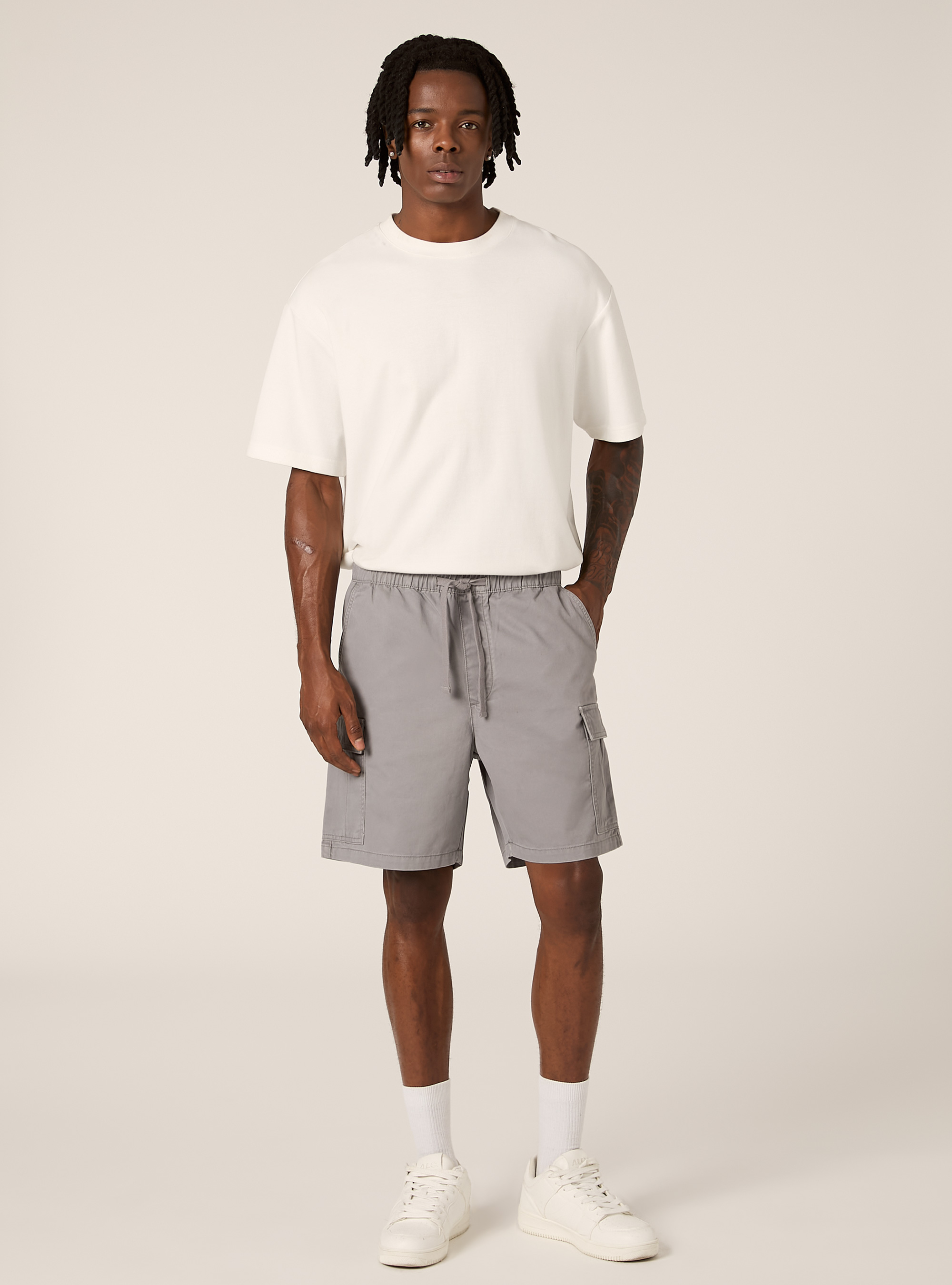 Bermuda cargo de sarga con cord&oacute;n de ajuste, GY3 GREY LIGHT