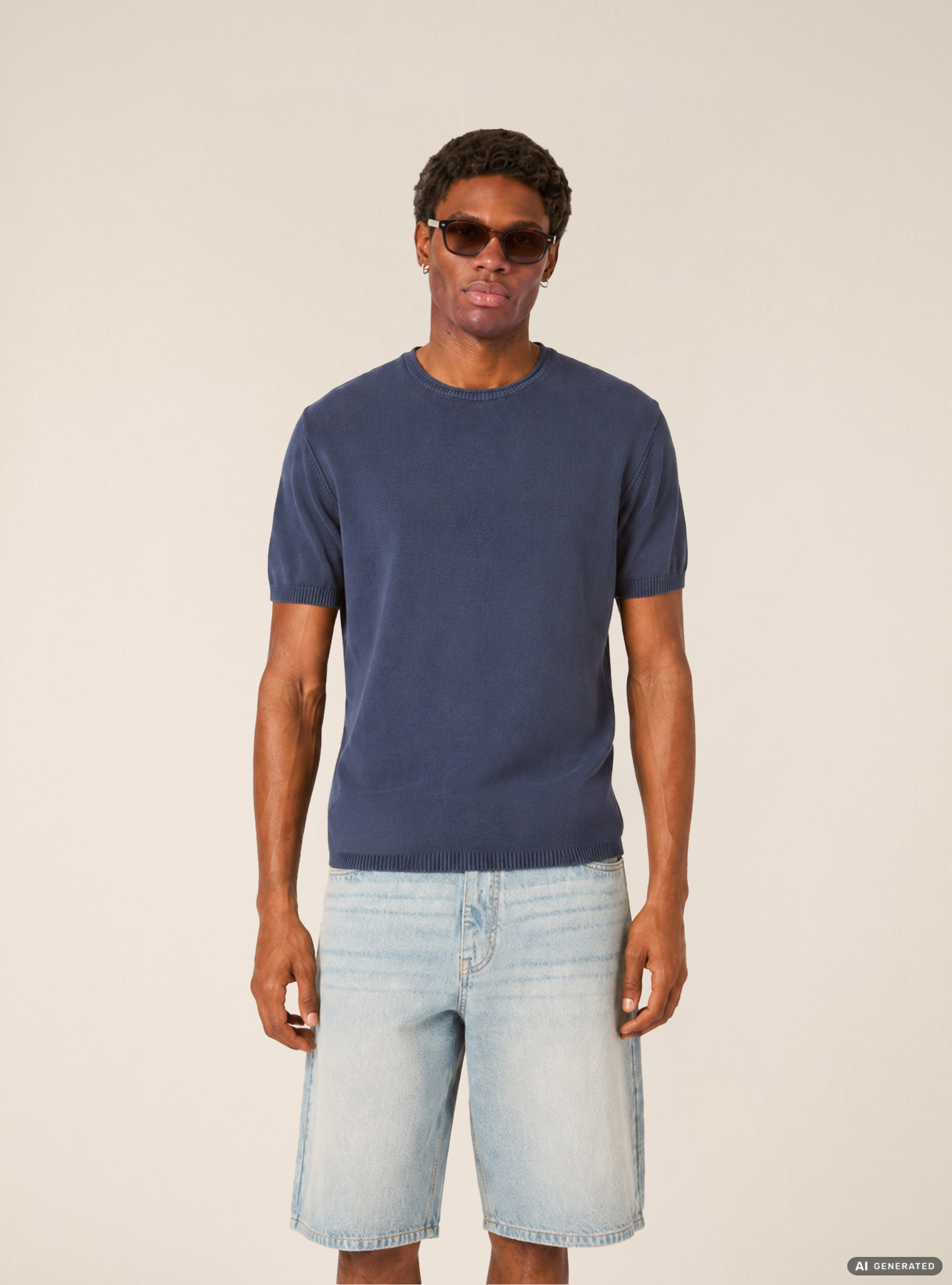 Kurz&auml;rmeliges leichtes Strick-T-Shirt, BL3 BLUE LIGHT