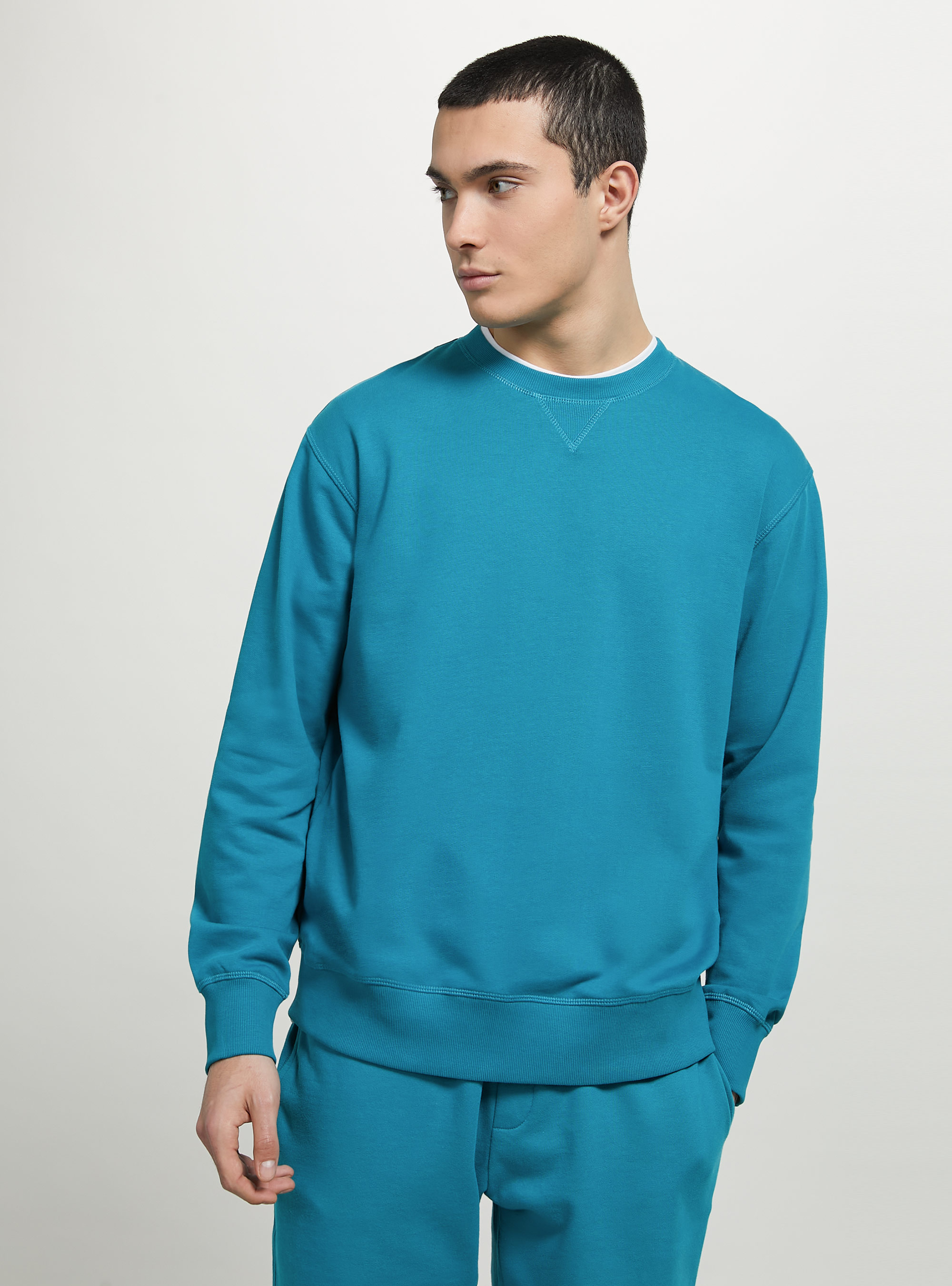 Plain-coloured crew-neck sweatshirt, OB2 BLUE OIL MED.