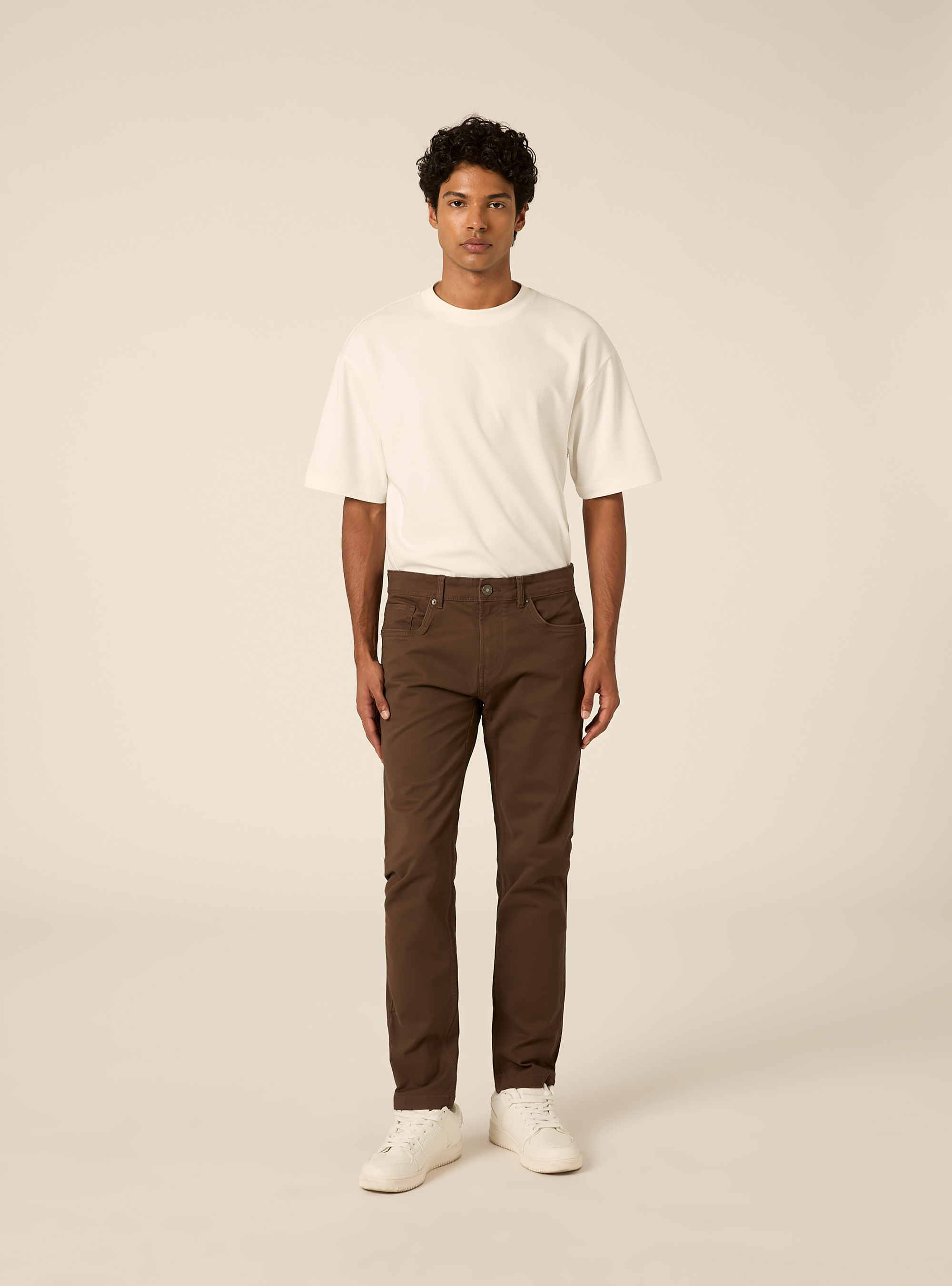 Pantaloni 5 tasche in twill, BR2 BROWN MEDIUM