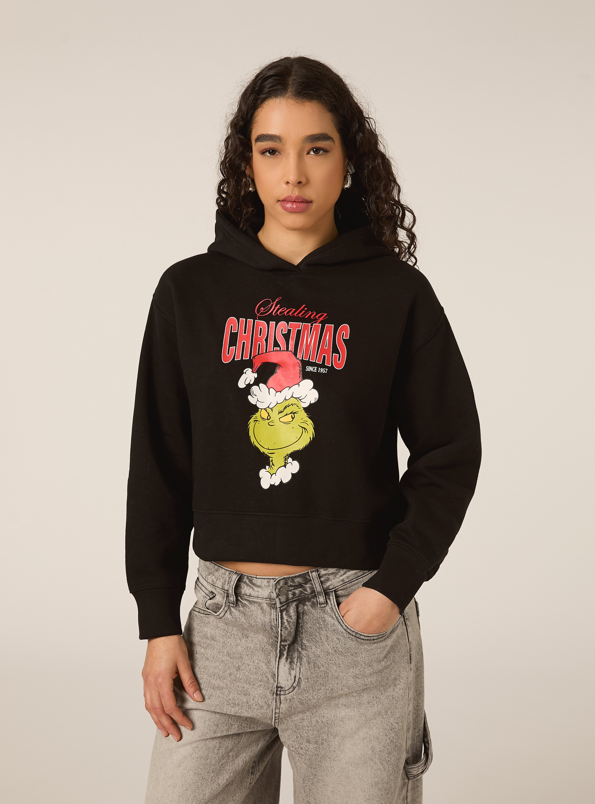 Felpa boxy con cappuccio the grinch, BK1 BLACK
