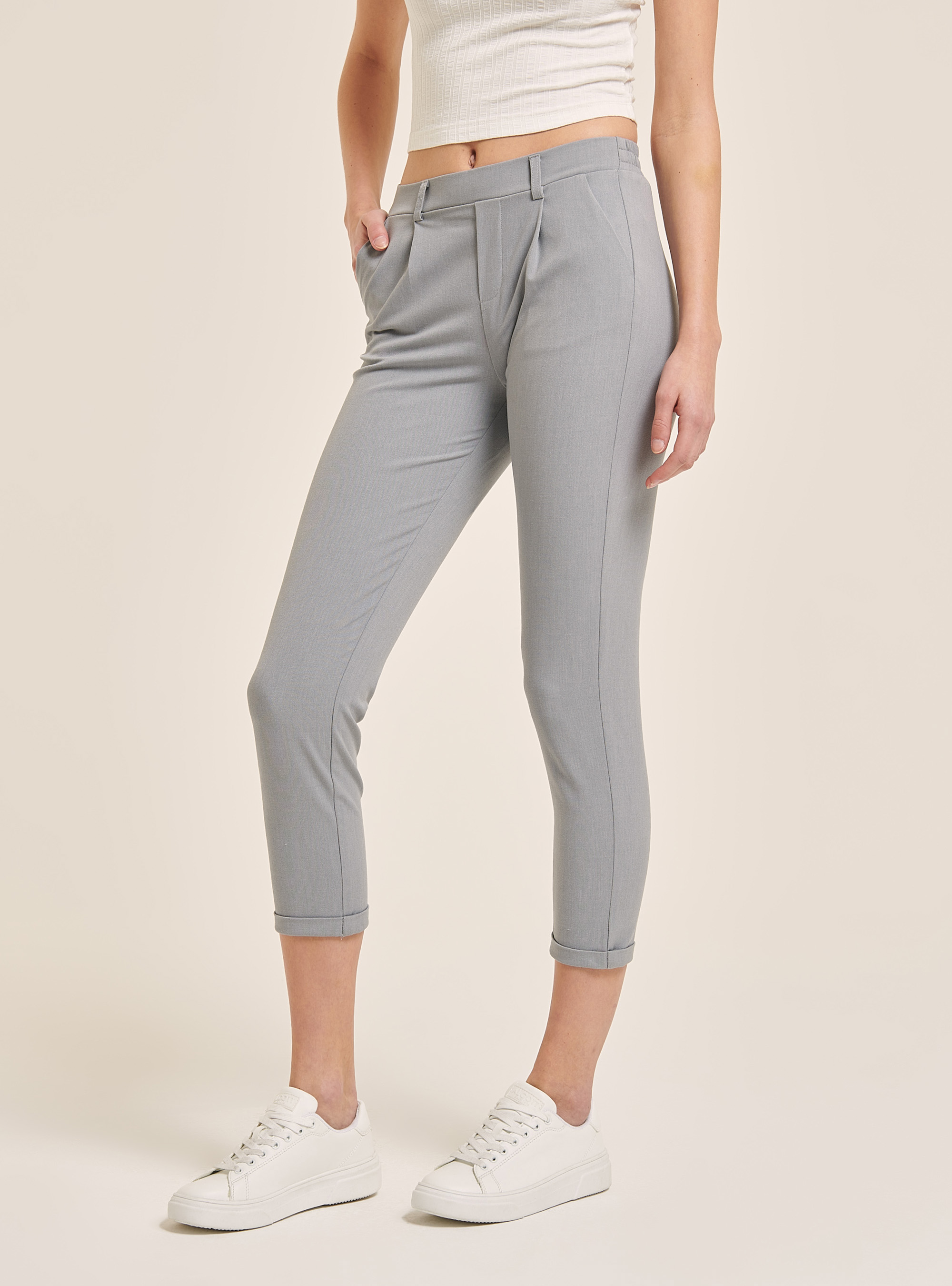 Plain coloured regular fit trousers, LIGHT GREY MELANGE