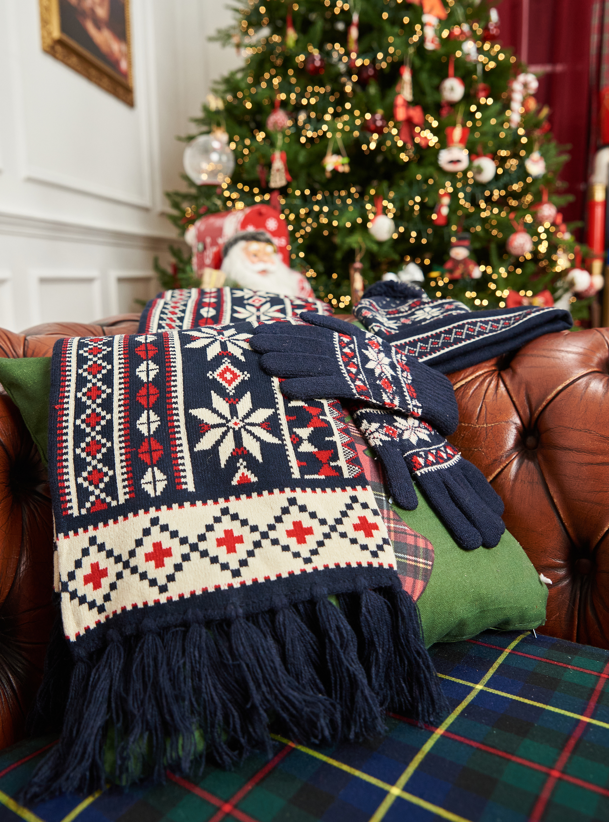 &Eacute;charpe de collection de Noel avec franges, NA1 NAVY DARK