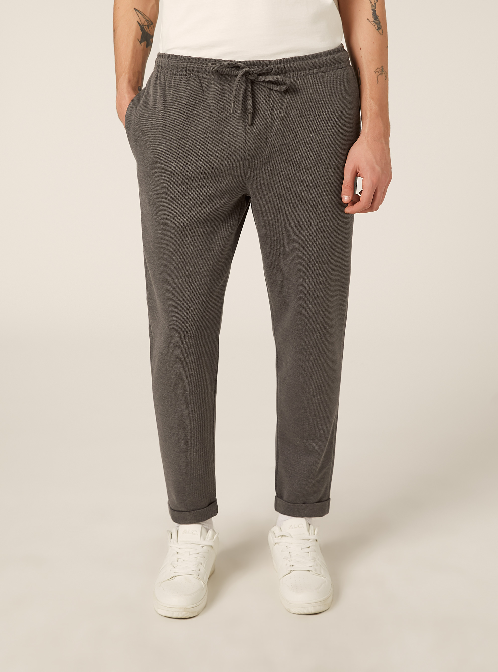 Pantaloni con vita jogger honeycomb, GRIGIO SCURO MELANGE