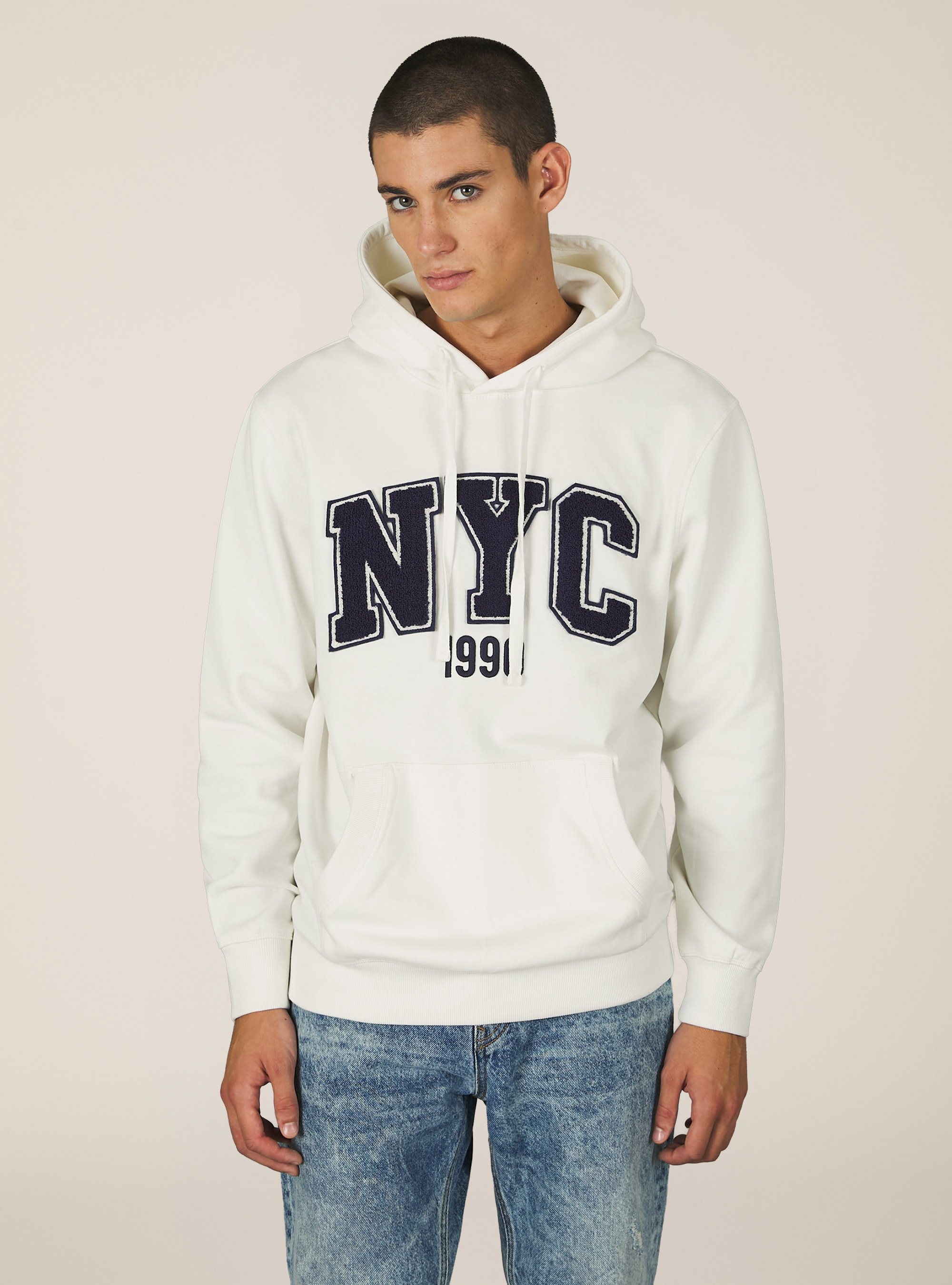 Felpa cappuccio con patch ricamata, WH2 WHITE