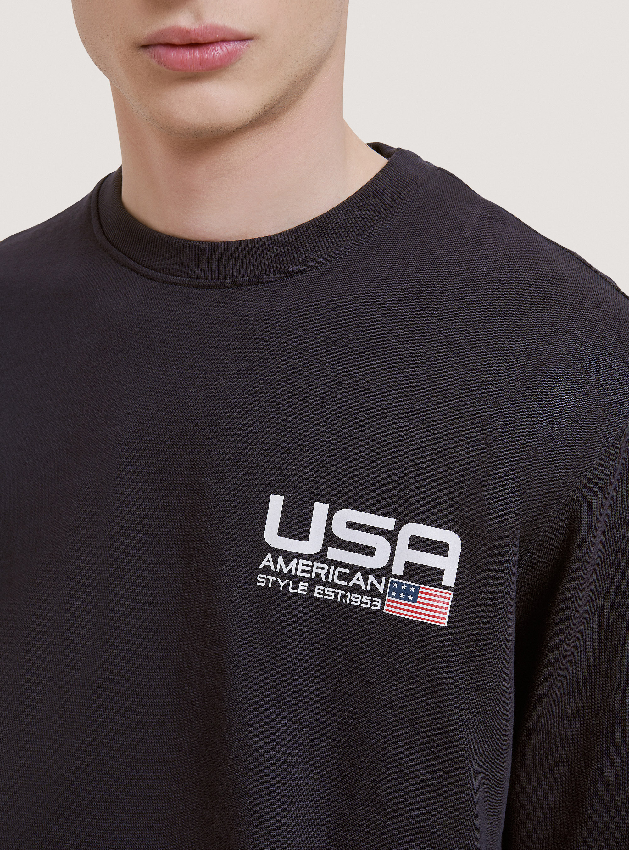 Baumwollsweatshirt mit Rundhalsausschnitt und Druck, C210 BLUE NAVY