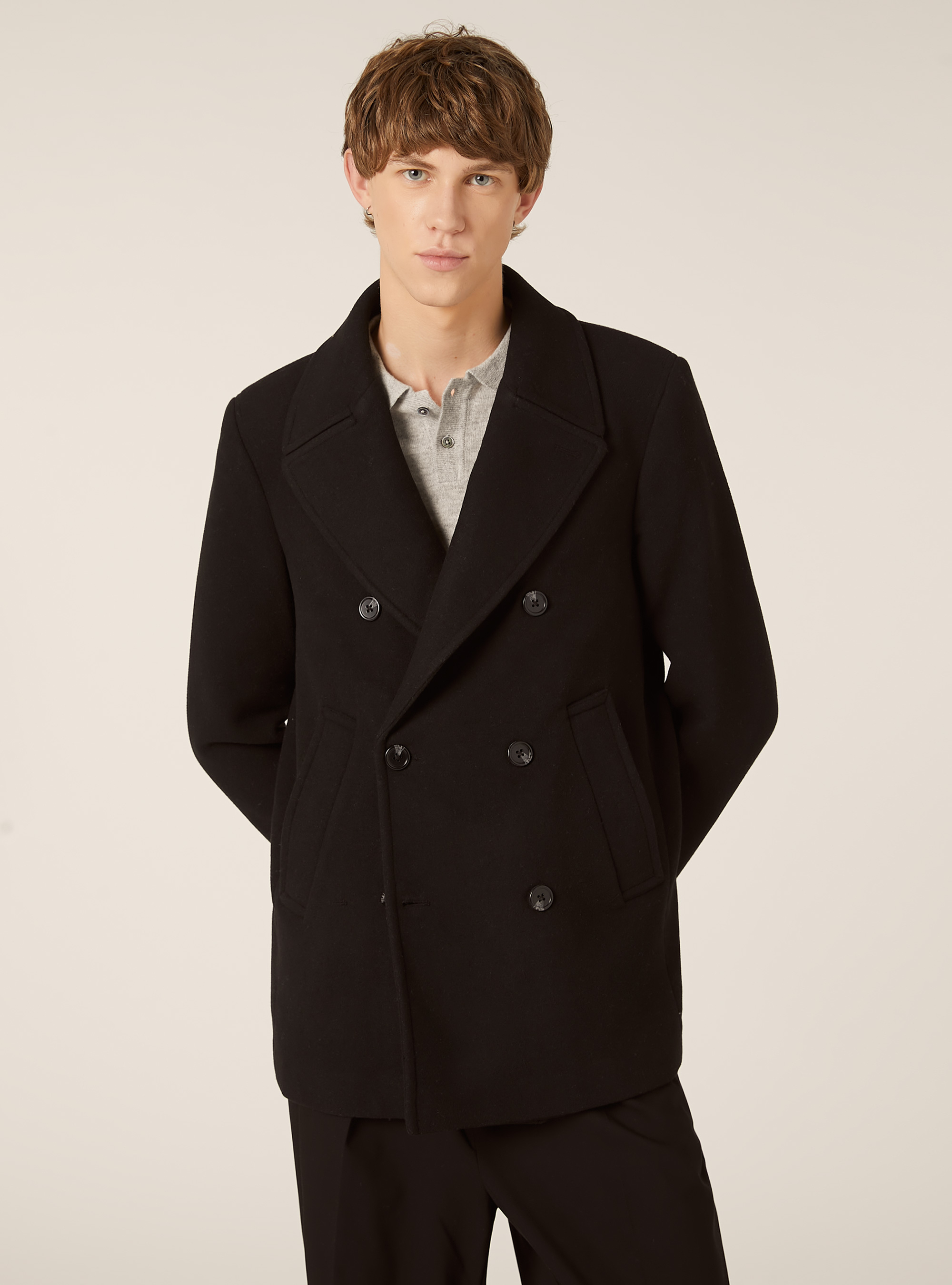 Abrigo cab&aacute;n cruzado, BK1 BLACK