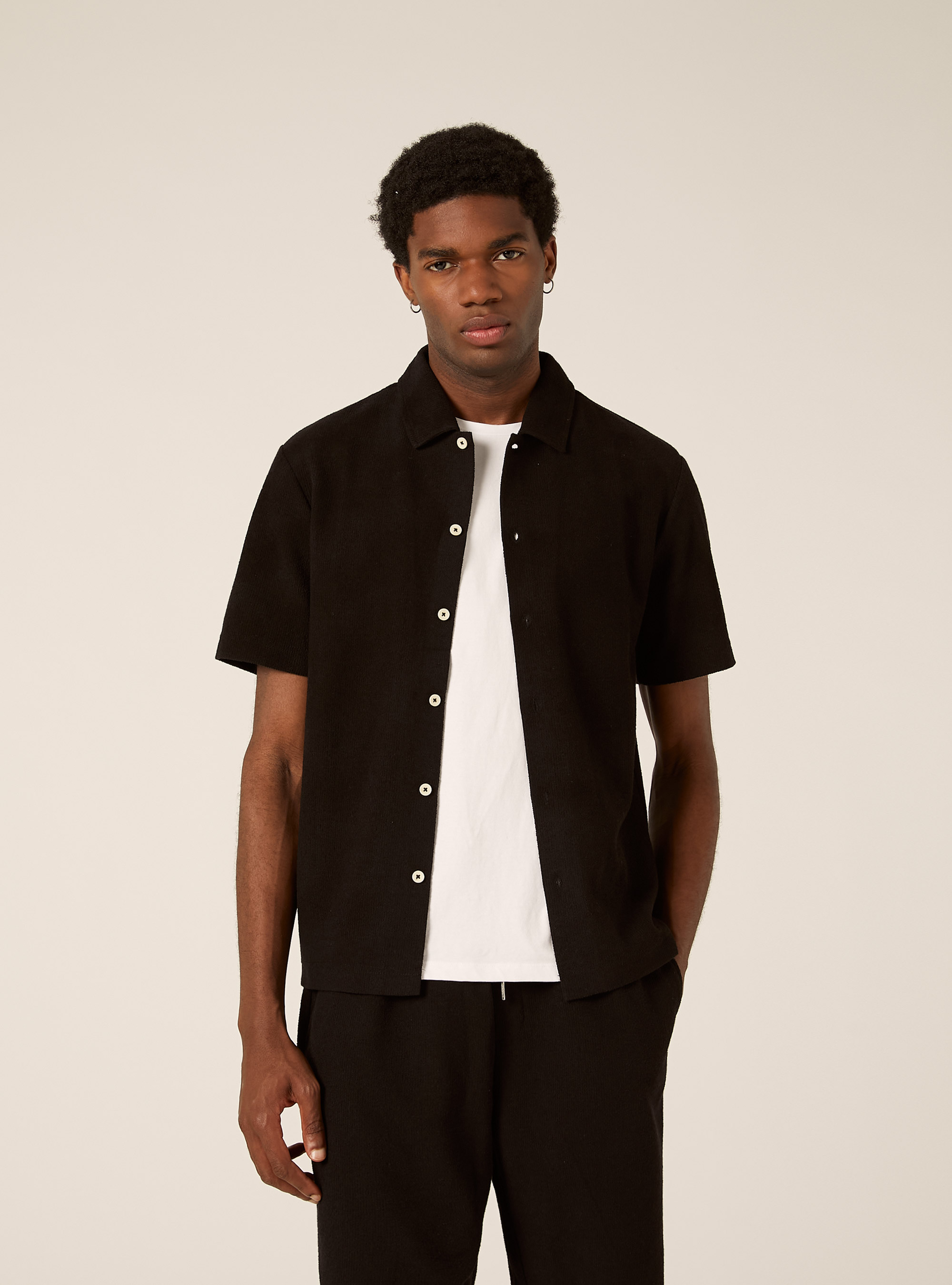 Textured short-sleeved shirt, BK1 BLACK